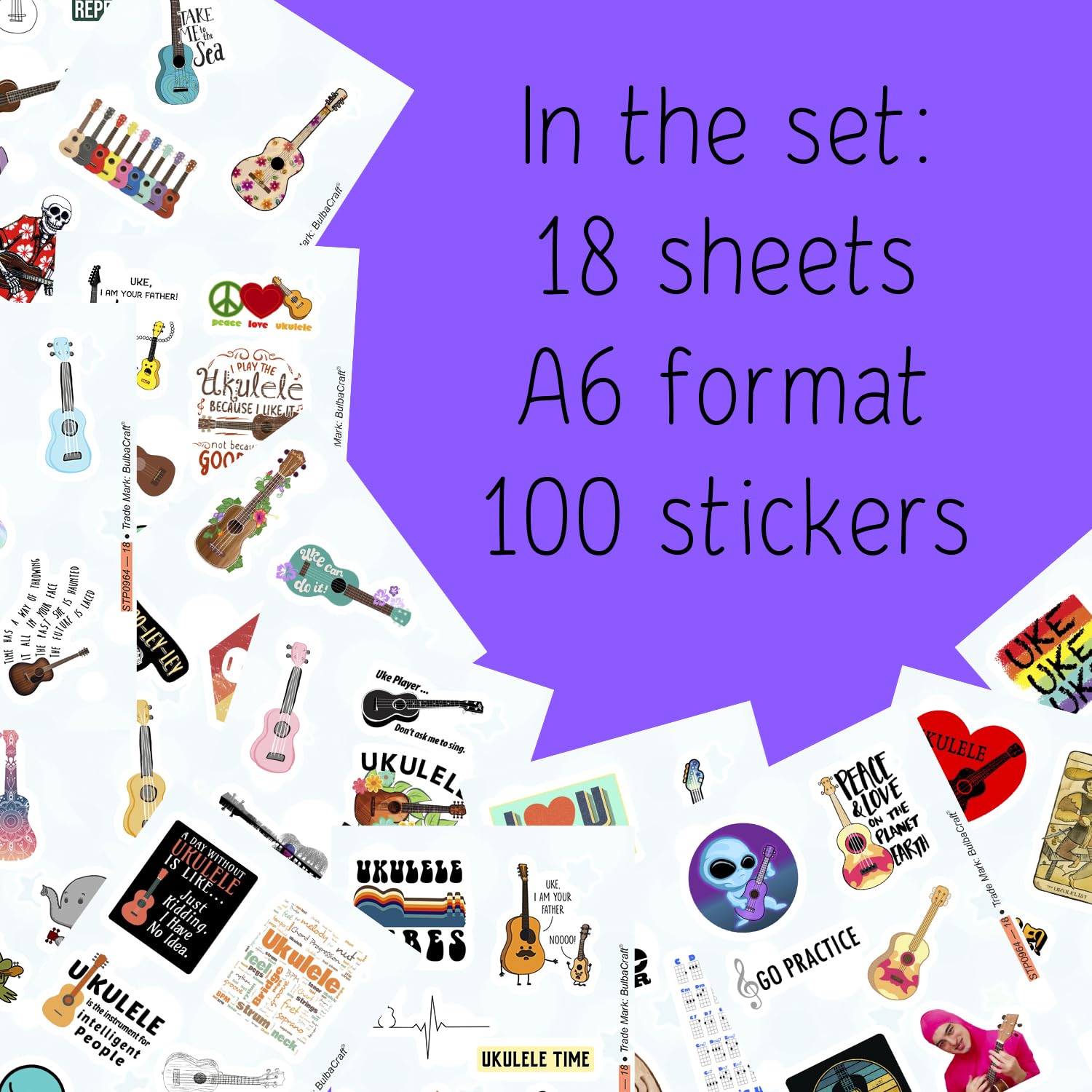100Pcs Ukulele Stickers For Water Bottle And Laptop   Ukulele Party Favors & Decorations, Waterproof Vinyl Decals, Musical Instr