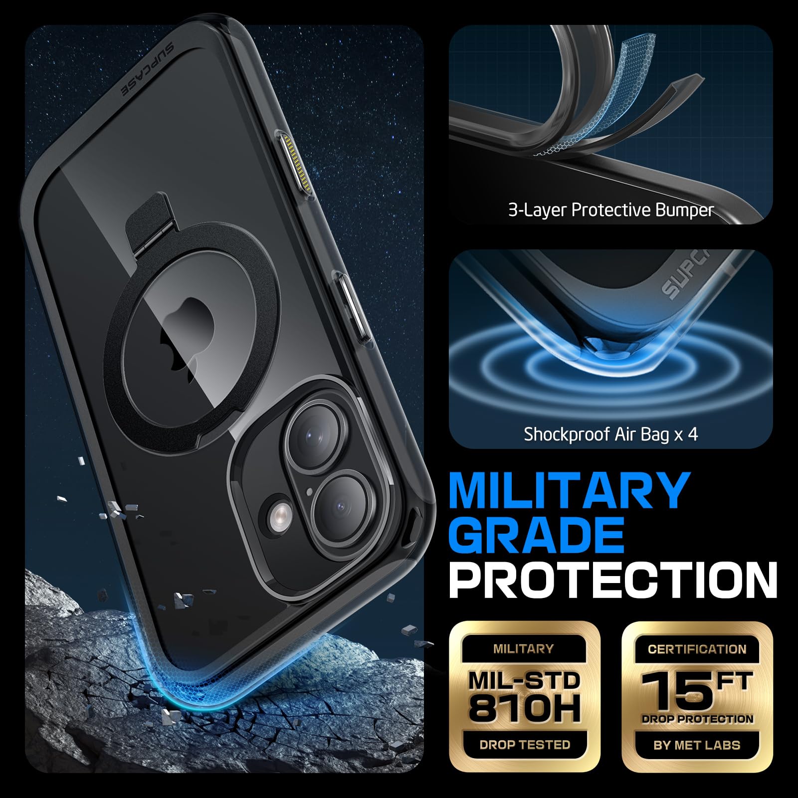 Supcase For Iphone 16 Case With Camera Control Capture Button (Unicorn Beetle Mag Stand), [Compatible With Magsafe] Slim Clear P