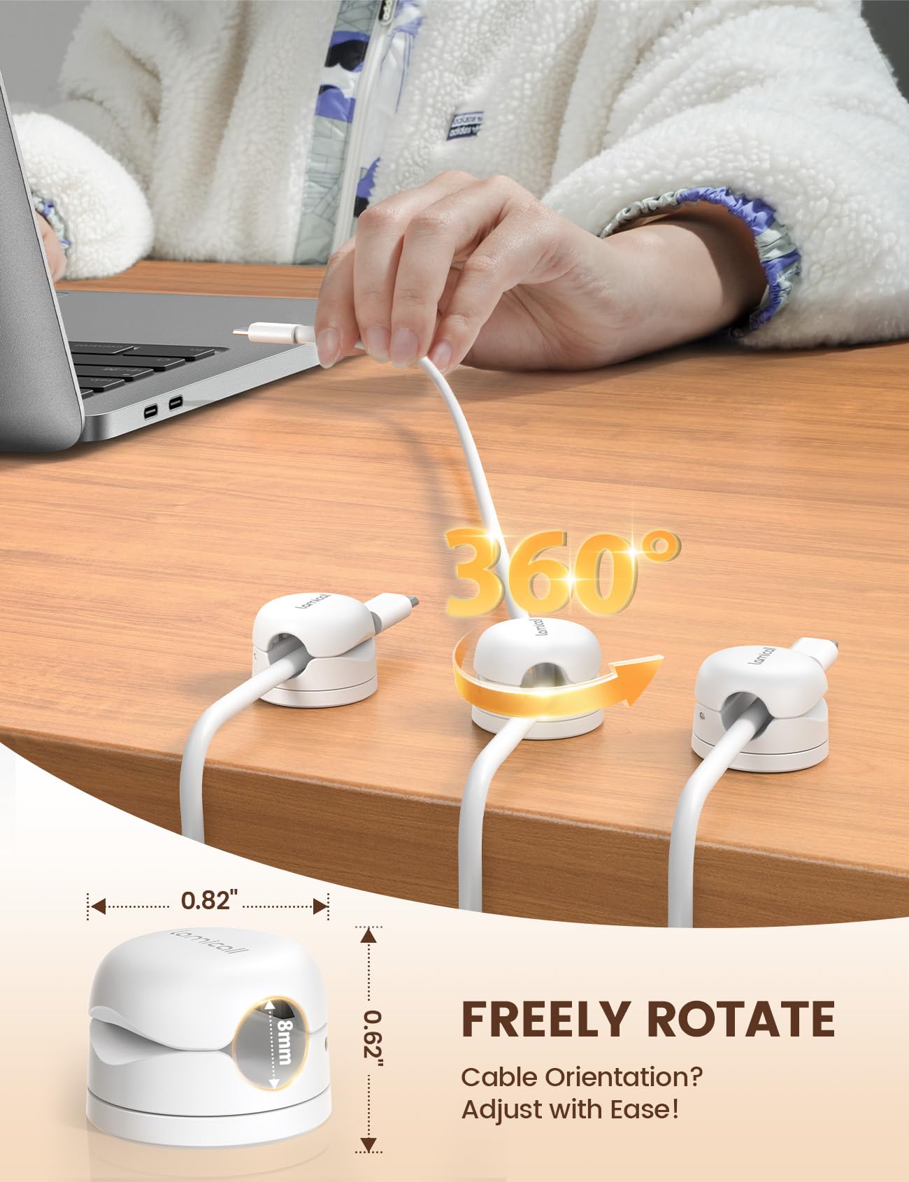 6Pack Cord Organizer, [1S Lock] Spring Cable Clips   [Upgrade Rotatable] Lamicall Cord Holder Management, Desk Phone Charger Hol