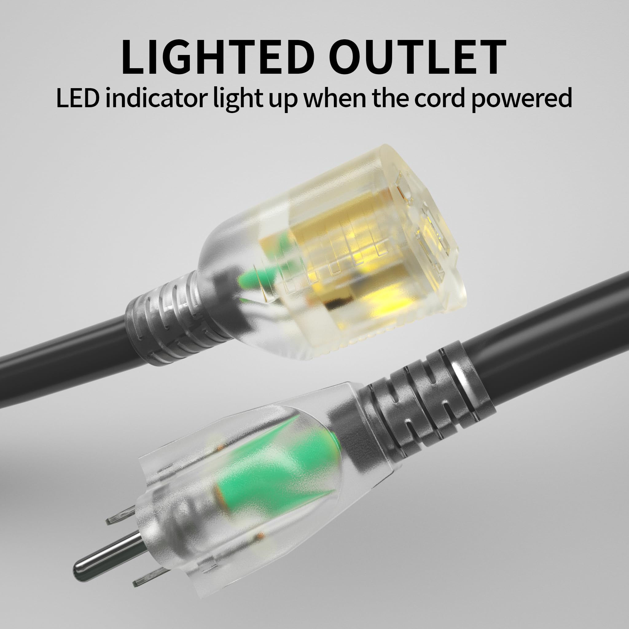 Powgrn 150 Ft 10/3 Black Outdoor Extension Cord Waterproof Heavy Duty 10 Gauge 3 Prong, Flexible Cold Resistant Long Power Cord