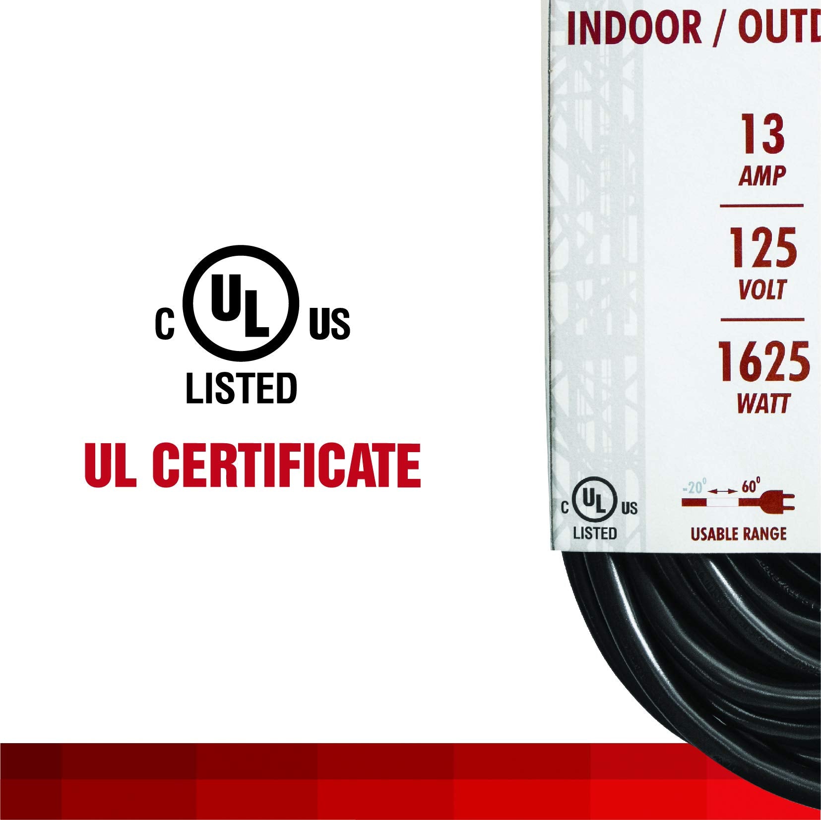 Iwork 25 Ft Black Extension Cord 3 Prong, Weather Resistant 16/3 Sjtw, 1625 Watt, 13 Amp Rating With Ul Listed For Indoor And Ou