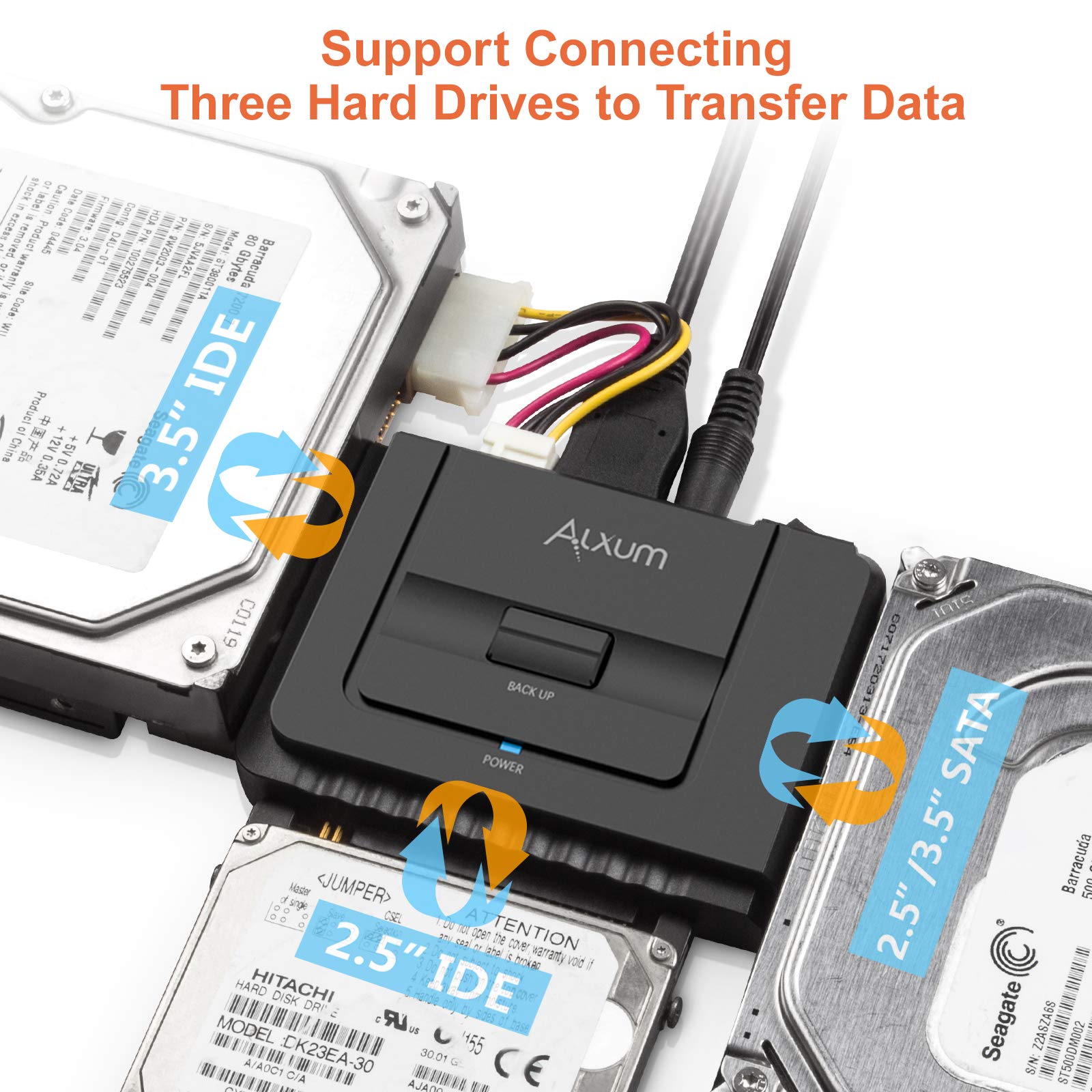 Alxum Sata Ide To Usb 3.0 Hard Drive Adapter With Power, Ide To Sata Adapter External Hard Disk Reader For 2.5 / 3.5 Inch Ide