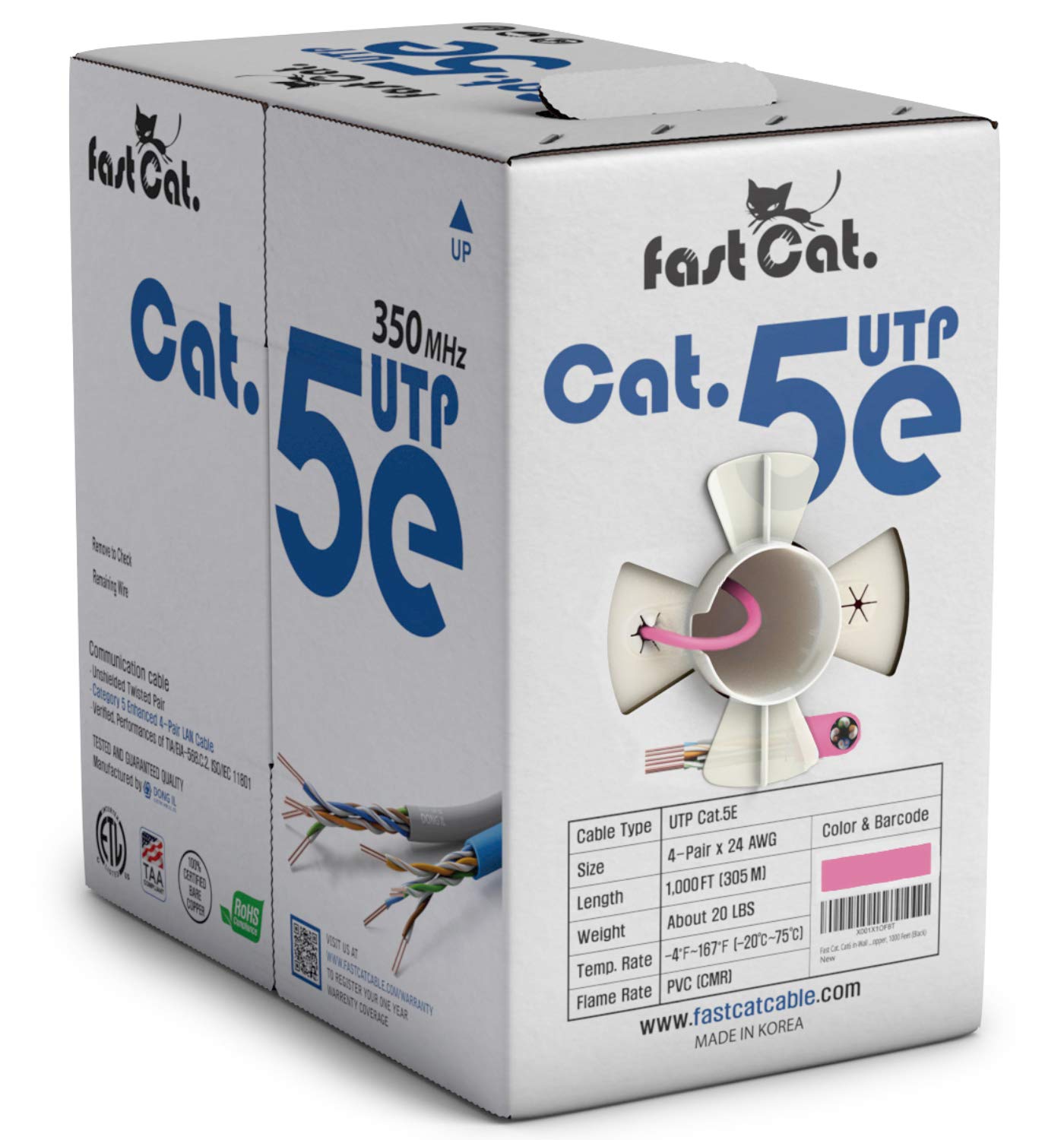 Fast Cat. Cat5E Ethernet Cable 1000Ft   24 Awg, Cmr, Insulated Bare Copper Wire Cat 5 Ethernet Cable With Fastreel   350Mhz / Gi