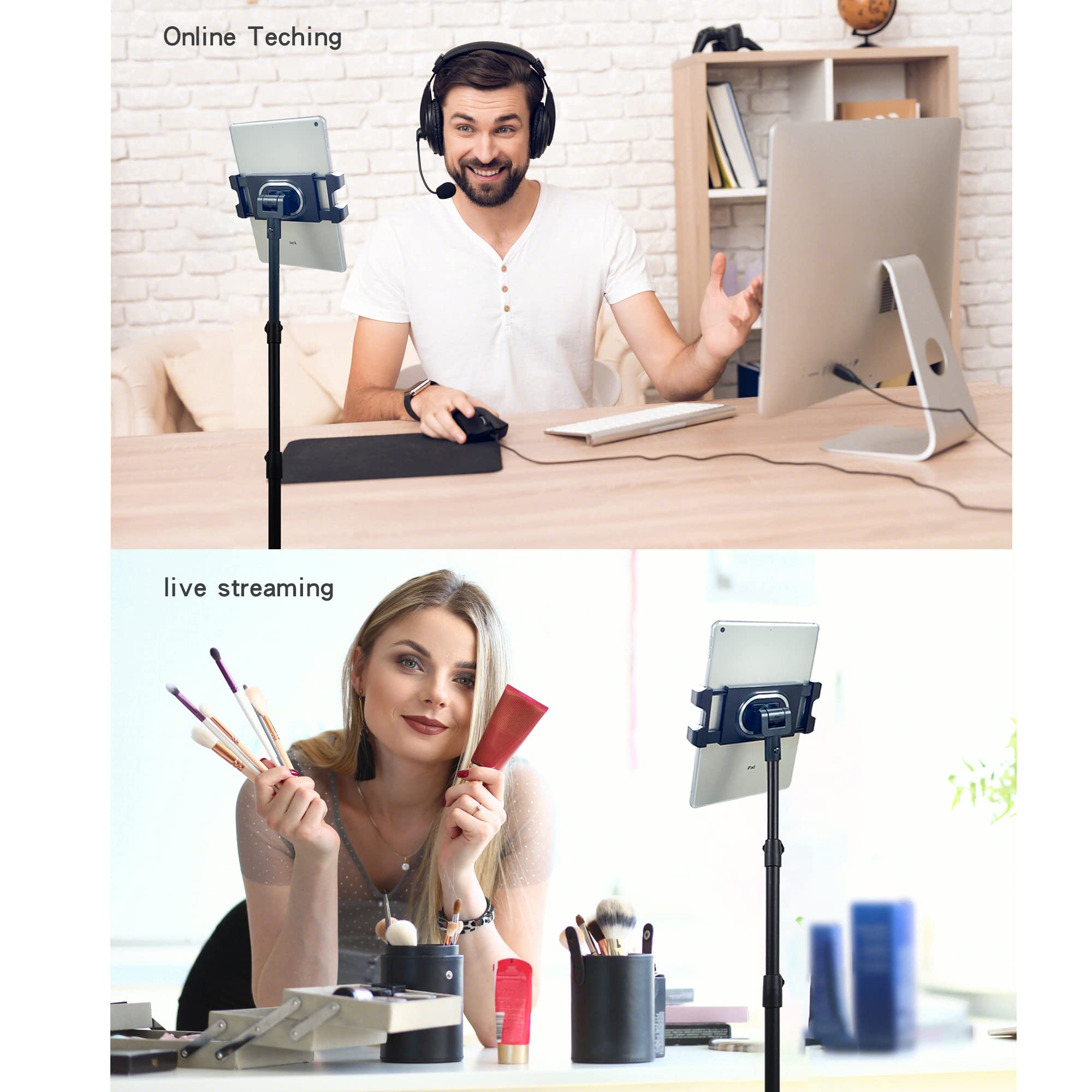 Raking Ipad Stand Floor, Ipad Tripod Stand Cellphone Stand With Height Adjustable Tablet Tripod Mount With 360 Rotating For Ipad