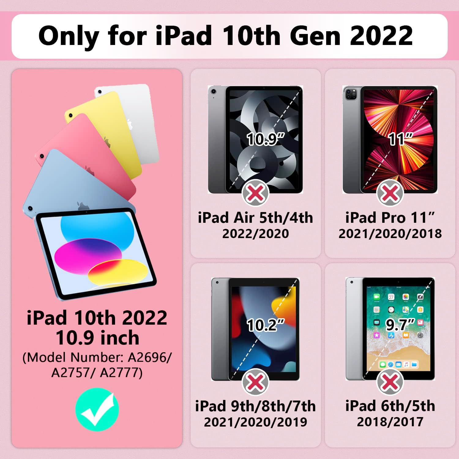 BMOUO iPad 10th/11th Gen 10.9" Case Pink Kickstand Shockproof ...