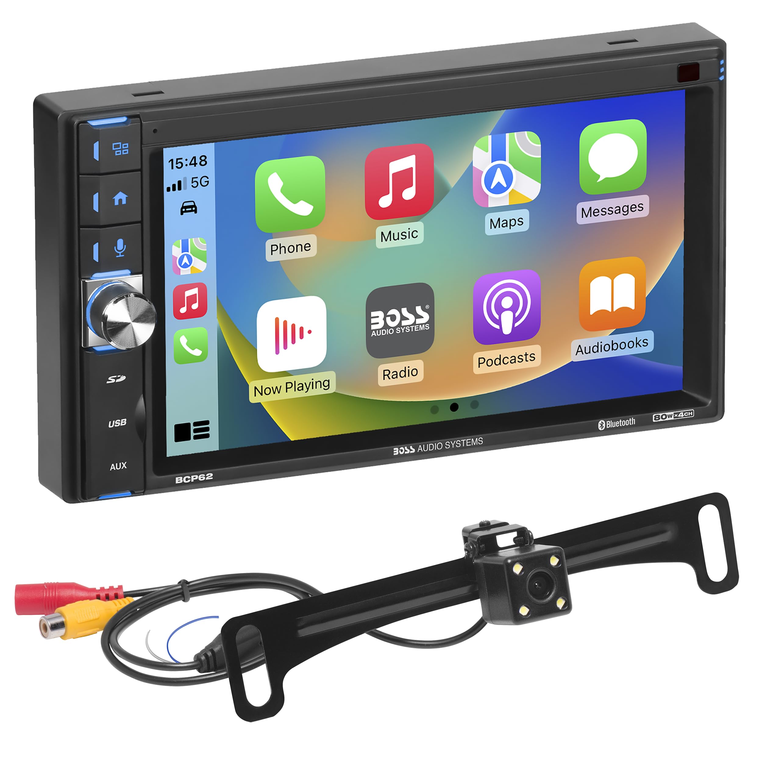 Boss Audio Systems Bcp62 Rc Car Stereo   Apple Carplay, Double Din, 6.2 Inch Capacitive Touchscreen, Bluetooth, No Cd Dvd Player