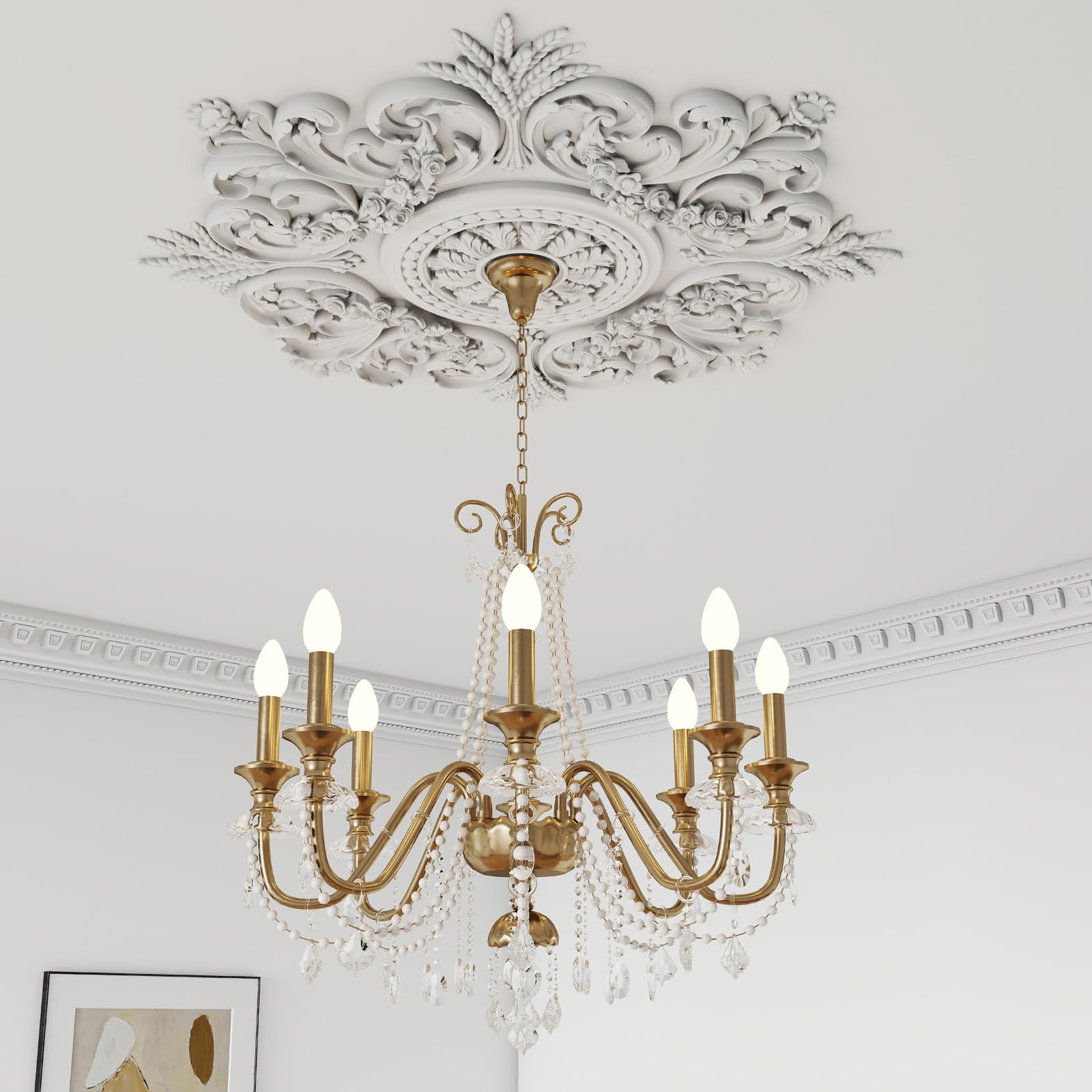 Nuanchu Large PU Ceiling Medallion Combination Decorative French Style Chandelier Base Ceiling Medallion for Light Fixtures Vict