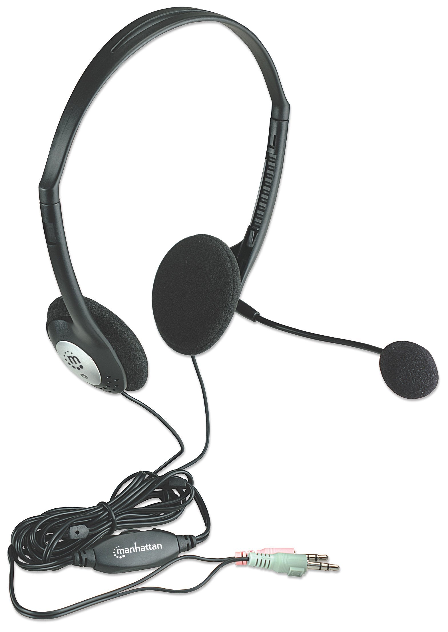 Manhattan 3.5Mm Stereo Headset With Mic   With Microphone, Volume Control, 3.5 Mm Stereo Plugs, 6.5Ft Cable   For Desktop, Lapto