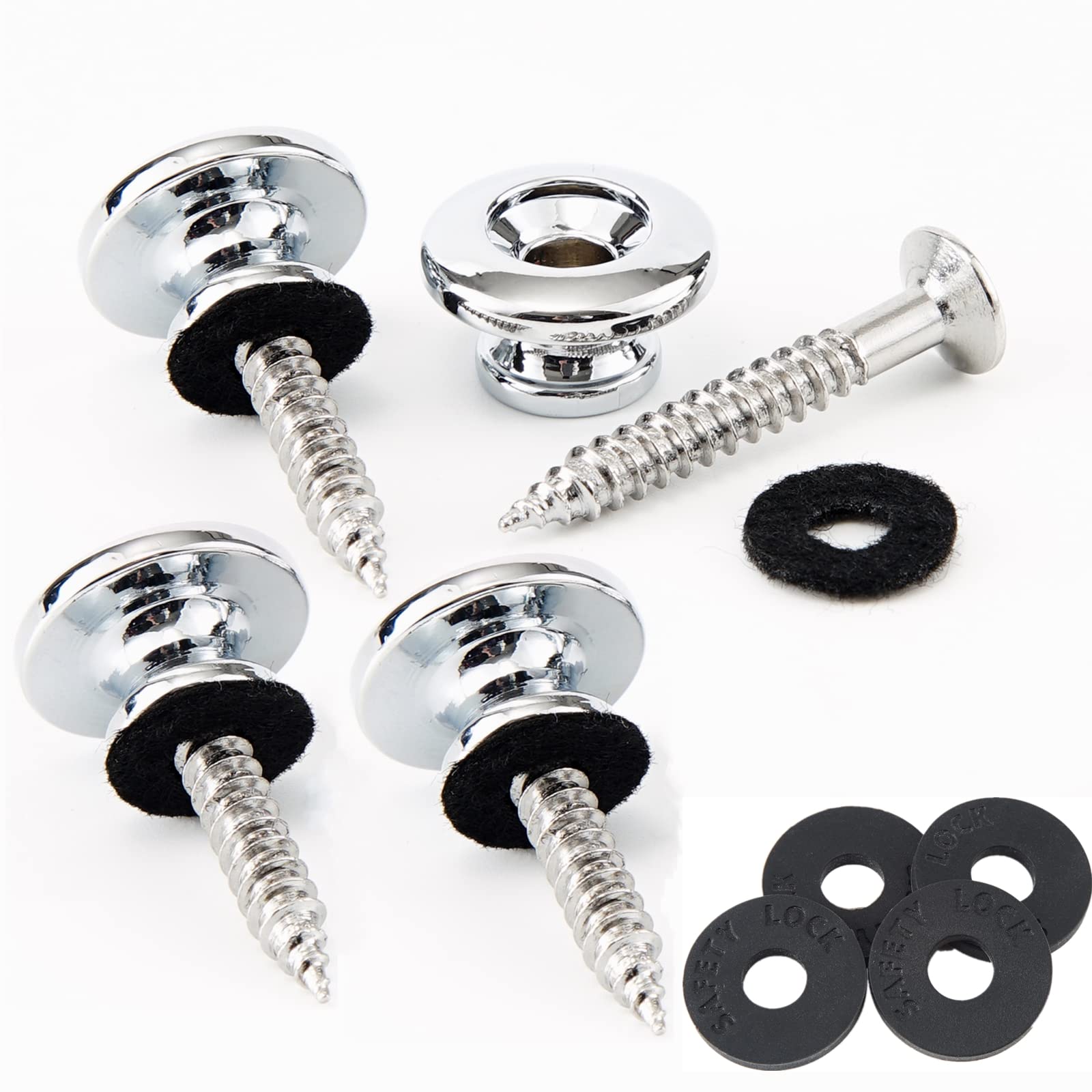 Miwayer Guitar Strap Locks Ukulele Straplock Bass Strap Buttons Metal Strap Retainer System with Strap Blocks (Chrome Silver 4 P