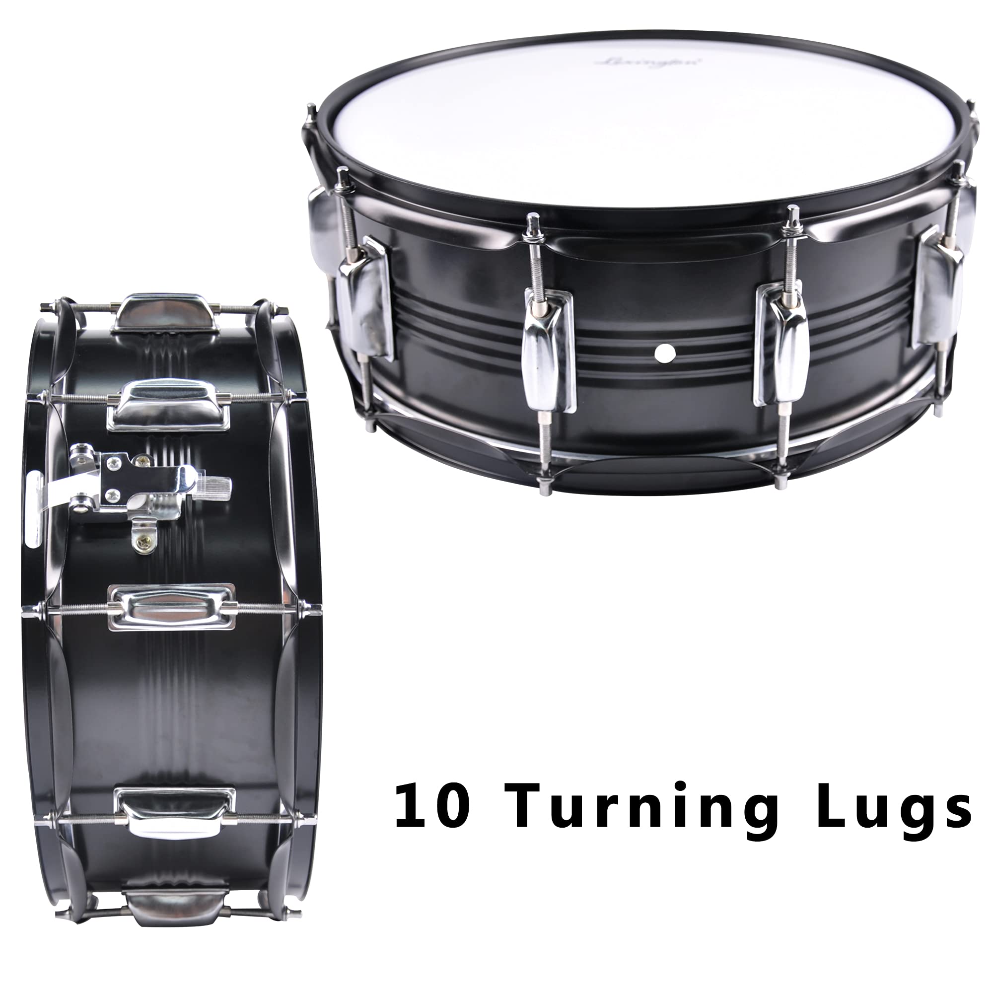Lexington Sd403S Snare Drum Set Student Steel Shell 14 X 5.5 Inches With 10 Lugs, Includes Drum Key, Drumsticks And Strap, Black