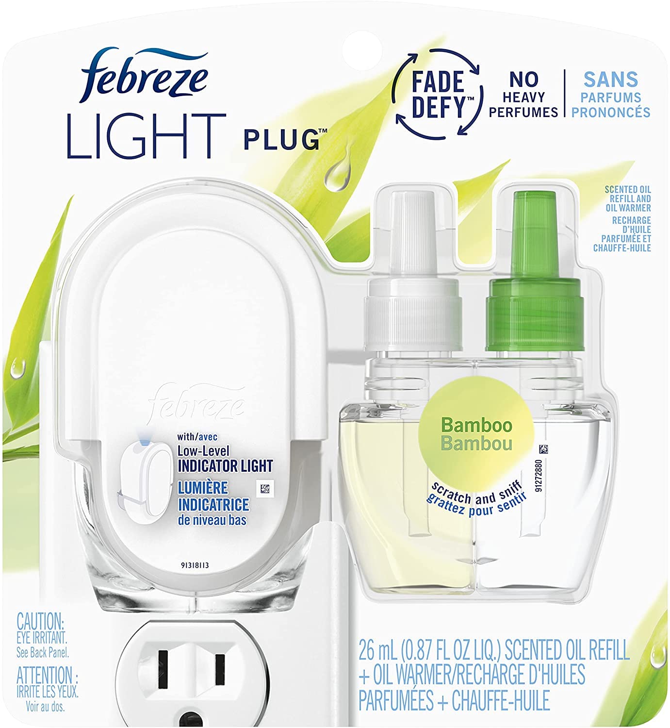Febreze LIGHT PLUG Air Freshener, Bamboo, Starter Kit & Oil Refill