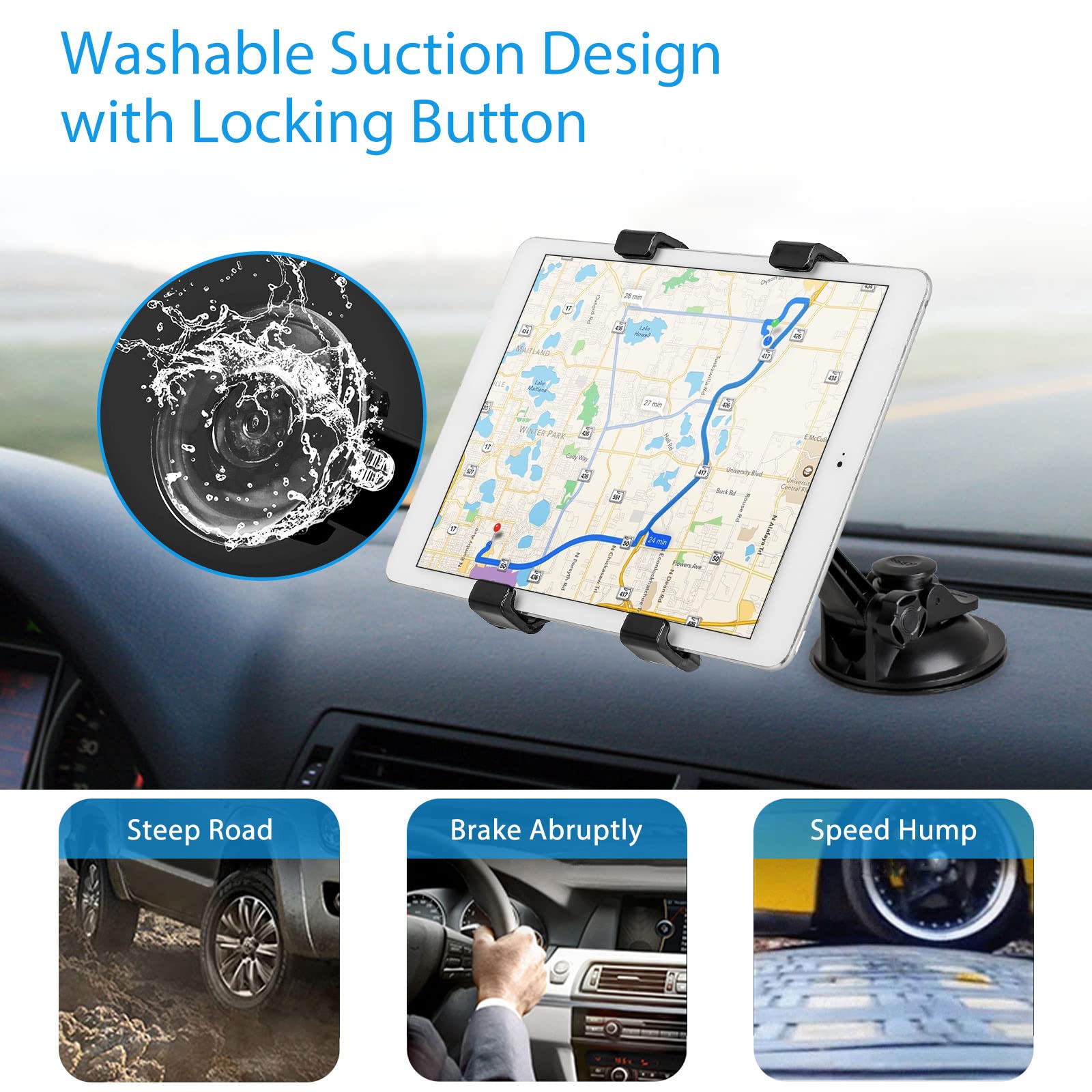 Linkstyle Car Tablet Holder, Suction Cup Car Ipad Holder Dashboard Windshield Tablet Car Mount For 7 10.5In Tablets