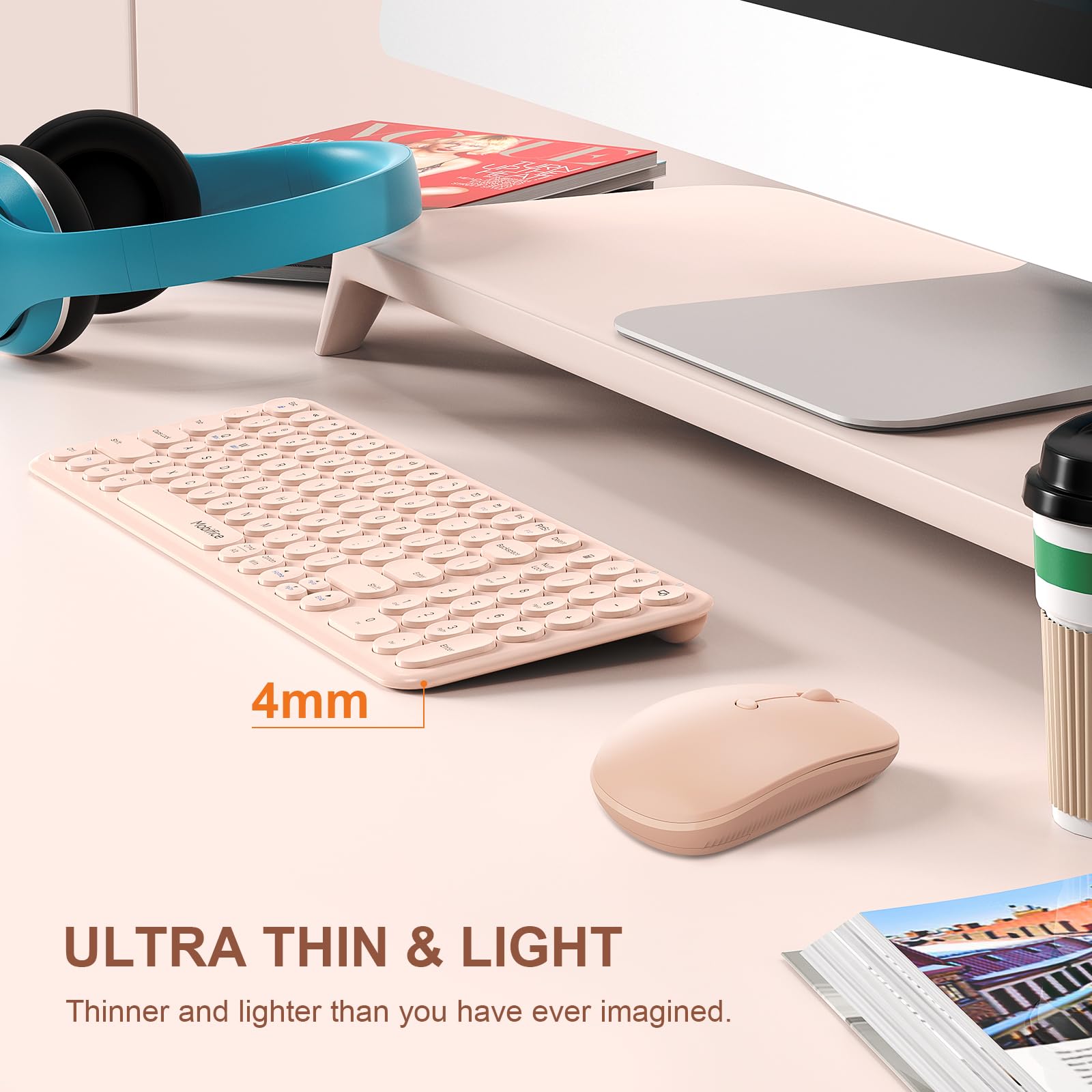 Mobifice Wireless Keyboard And Mouse 2.4Ghz Usb Combo Ultra Thin Cordless Compact Sized Silent Retro Computer Keyboard Mouse Sui