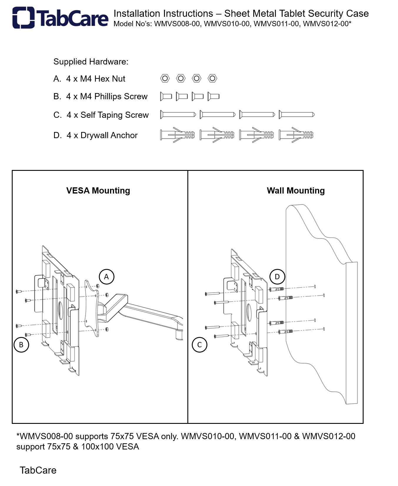 Tabcare Locking Security Metal Case For Lenovo 10E Chromebook Tablet Supports Wall Mount 75/100 Mm Vesa (White, 10E Chromebook)