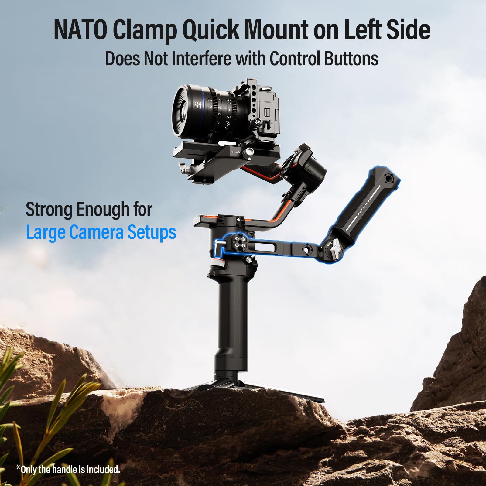 Sirui Adjustable Nato Clamp Sling Handgrip For Dji Gimbals, Silicone Sling Handle For Dji Rs 3 Mini, Rs 3, Rs 3 Pro, Rs 2, Rsc 2, Ronin S Stabilizer, 17.6Lb Load Gimbal Accessories, Sc Ash