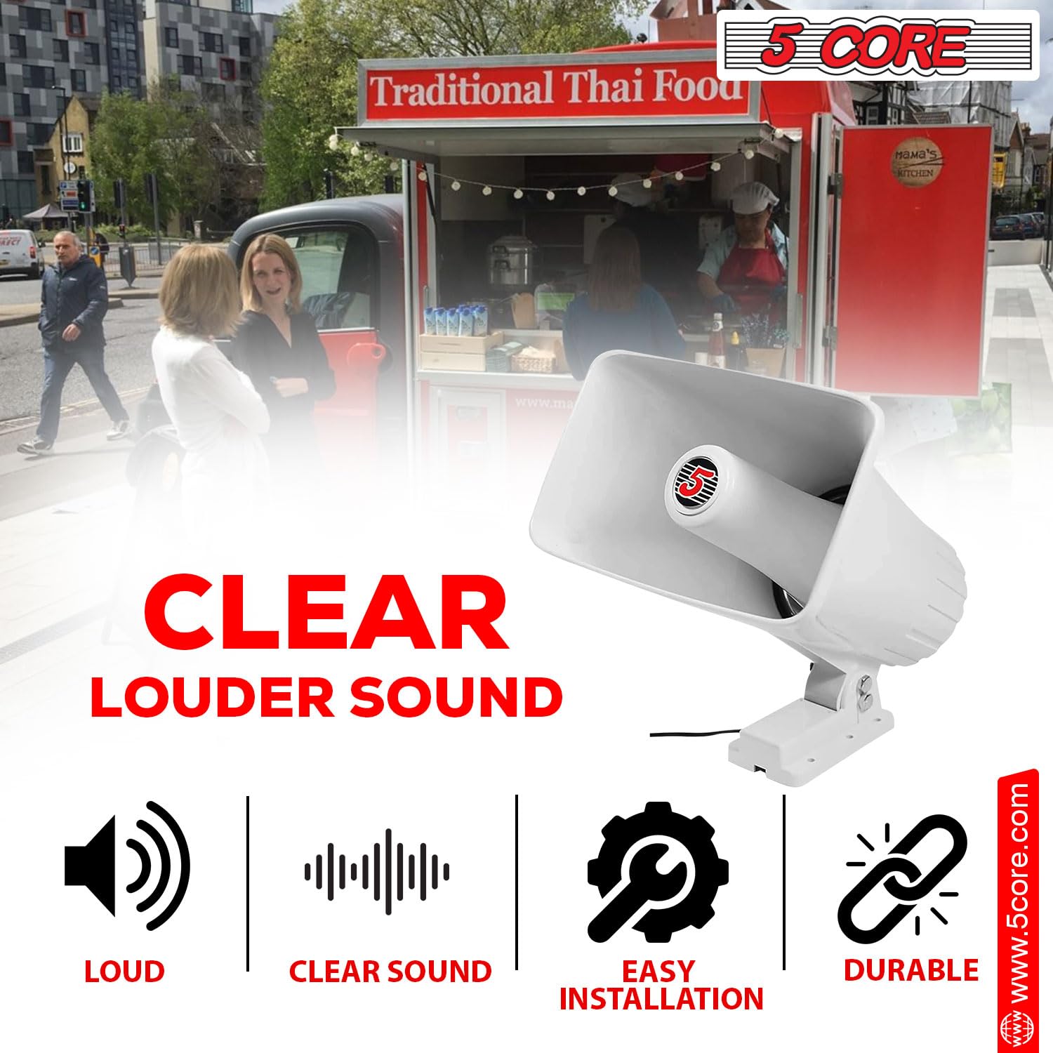 5 CORE PA Horn Speaker HW 508 WH 65W 8 Ohm Indoor Outdoor ABS White 8 x 5 Inch