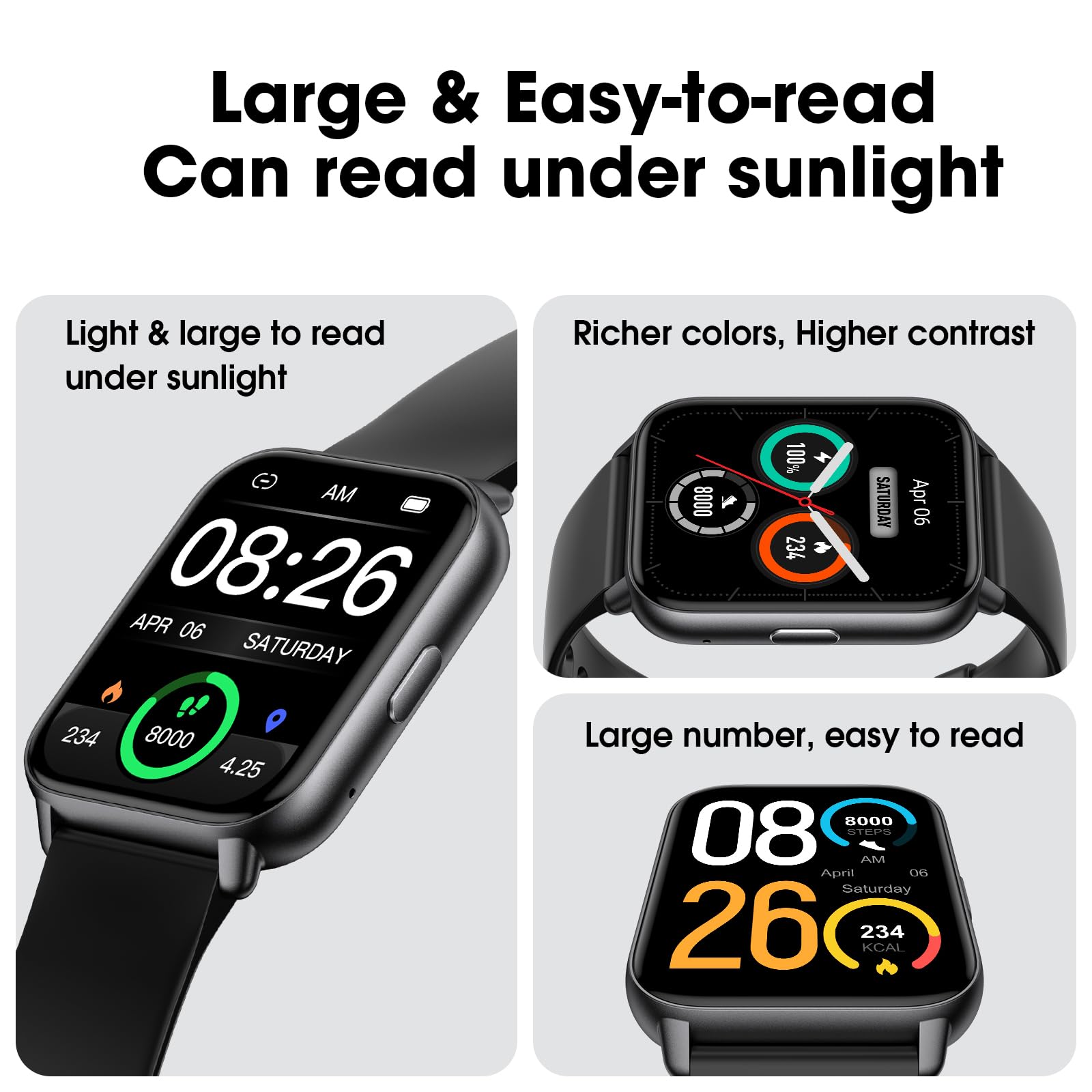 Eurans Smart Watch No App/Phone Required, Long Battery Life Fitness Tracker Watch, Large Hd Screen, Waterproof Activity Tracker