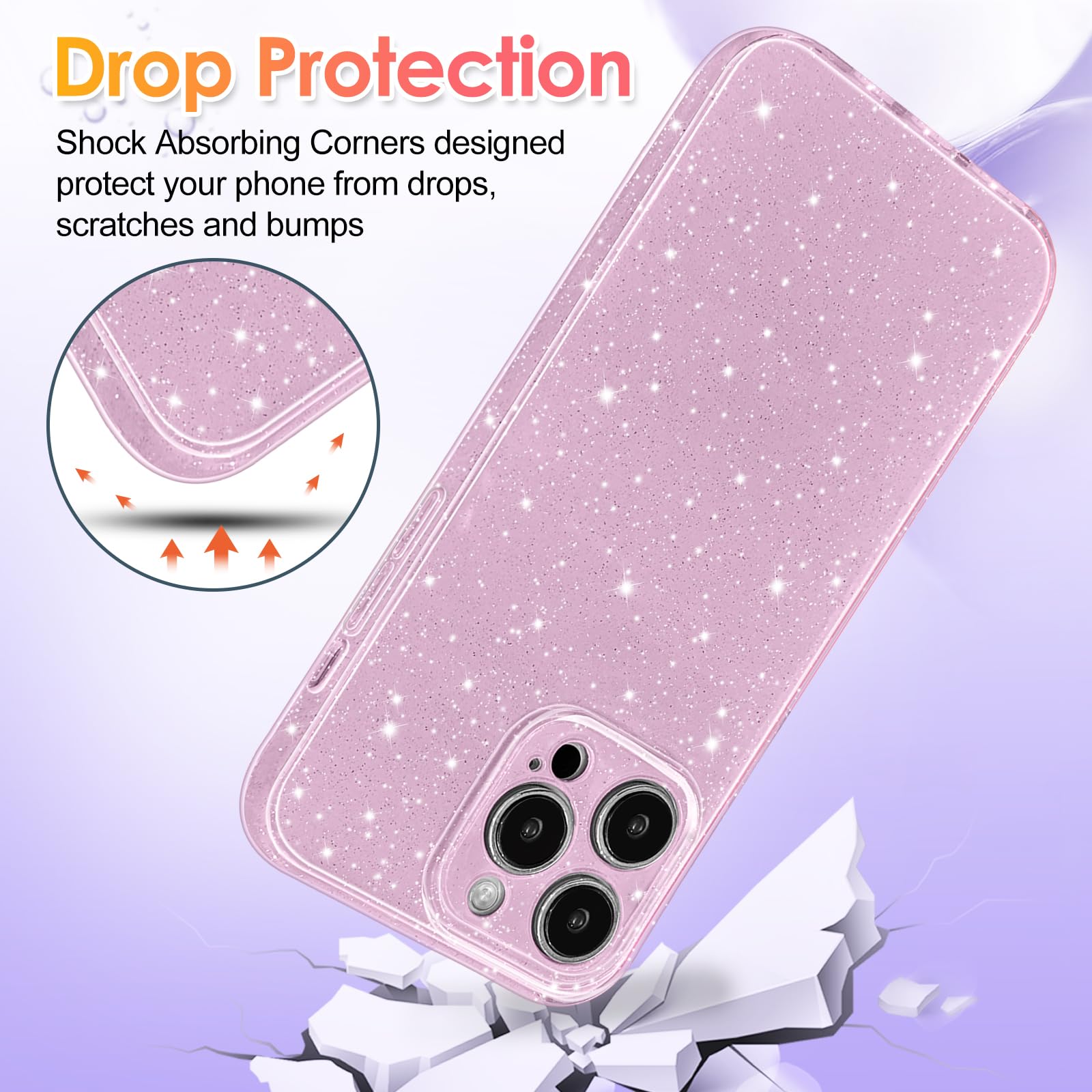 Hython Case For Iphone 14 Pro Max Case Glitter Cute Sparkly Shiny Bling Sparkle Phone Cases 6.7, Thin Slim Fit Soft Tpu Bumper S