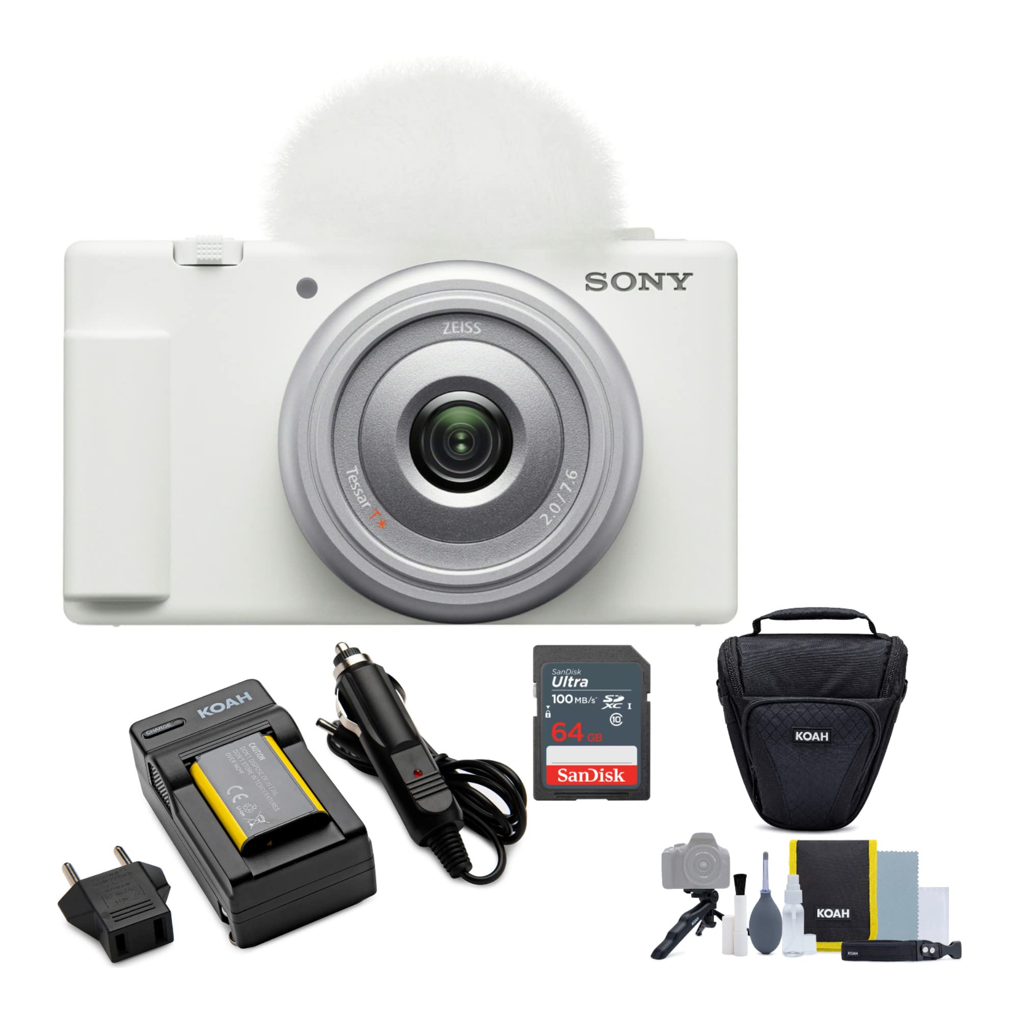 Sony ZV-1F Vlog Camera for Content Creators and Vloggers (White) Bundle with Holster Camera Case and Accessory Bundle, Photo Vid