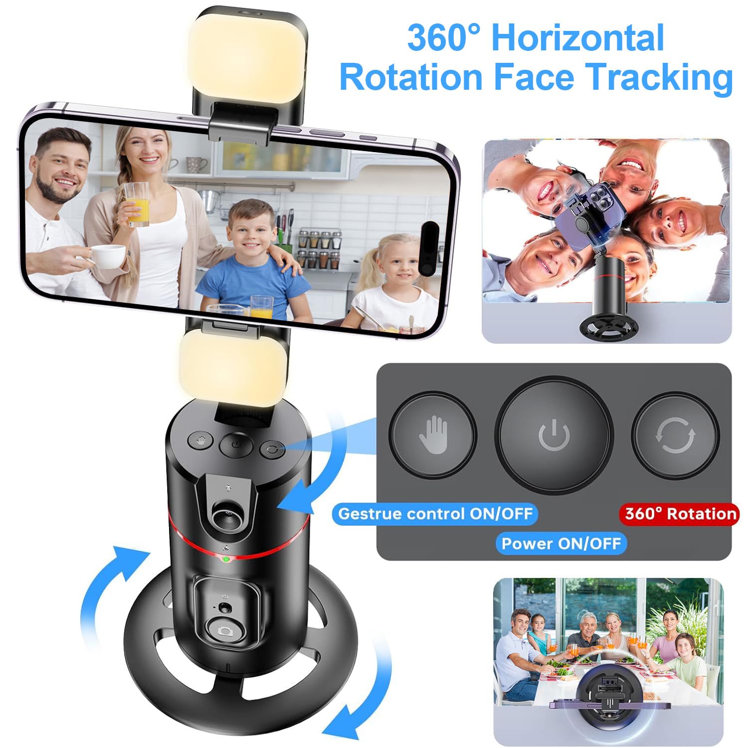 Green House Auto Face Tracking Phone Holder, Selfie Gimbal With Rechargeable & Detachable Led Fill Light & Detachable Controller