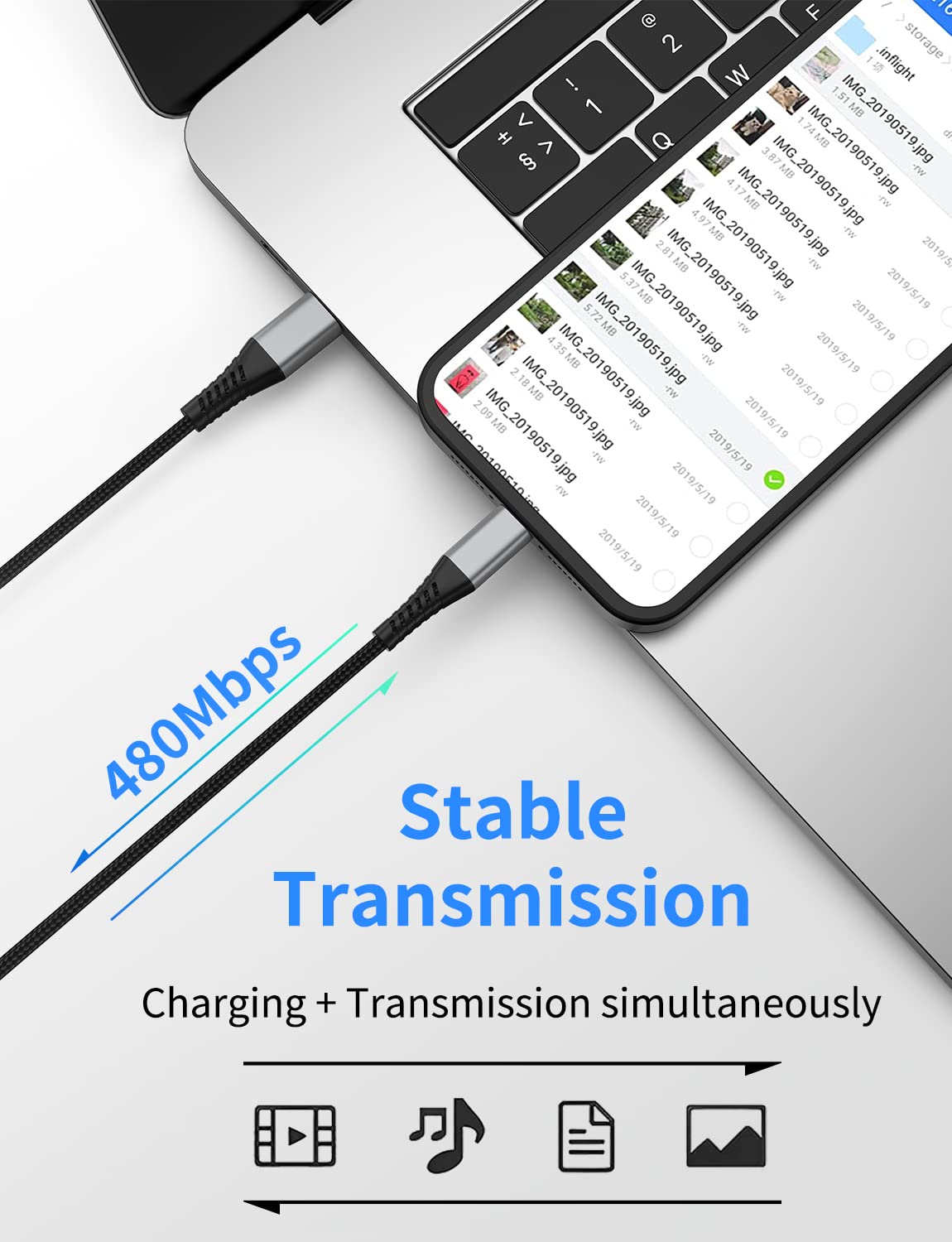 PEAKLIFT USB C to Lightning Cable 1FT - 3 Pack, Braided, Fast Charging, Black, Model PEAKLIFT-USBC-LIGHTNING-1FT-3PACK