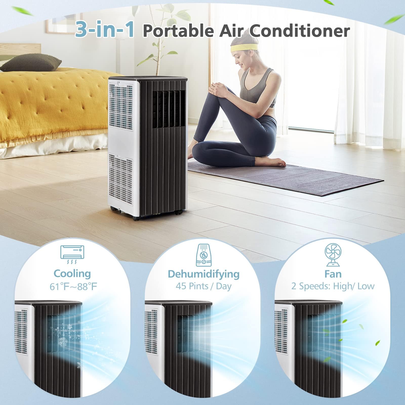 Dortala Portable Air Conditioner 8000 Btu, 3 In 1 Ac Cooling Unit With Dehumidifier, 24H Timer, Remote Control, Standing Air Con