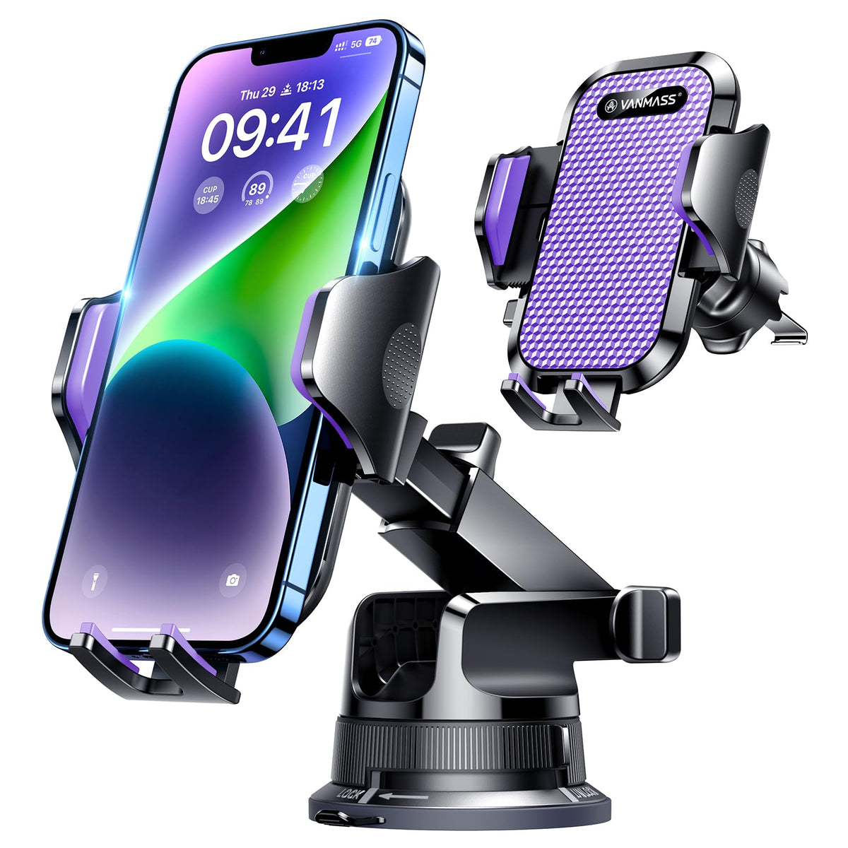 Vanmass [True Military Grade] Car Phone Holder [2024 Best Suction & Clip] Cell Phone Mount For Dashboard Windshield Vent Truck C