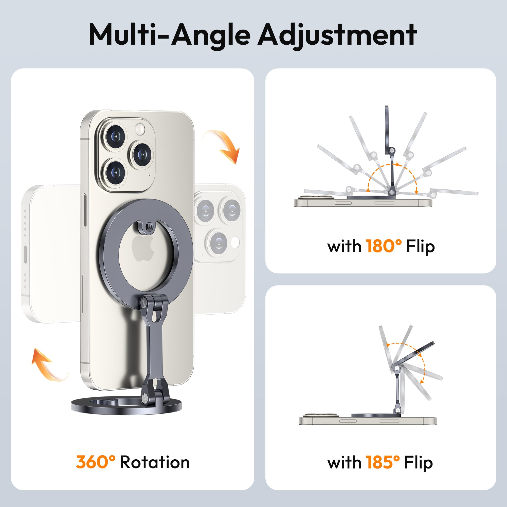 Itramax Magnetic Ring Phone Holder For Iphone 16,Double Ring Adjustable Cell Phone Stand,Magnetic Phone Holder 360 Rotation Port