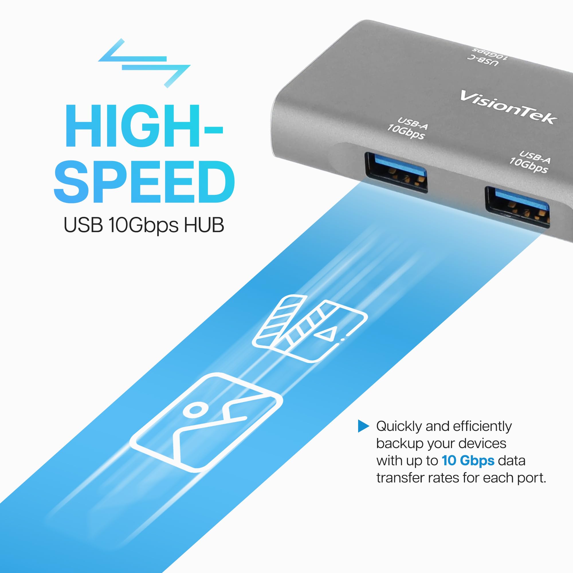 Visiontek Usb-C Hub 4-In-1 Adapter - 2X Usb-C, 2X Usb-A Ports, 10Gbps High-Speed Data, Compact Usb-C Dongle For Macbook, Windows