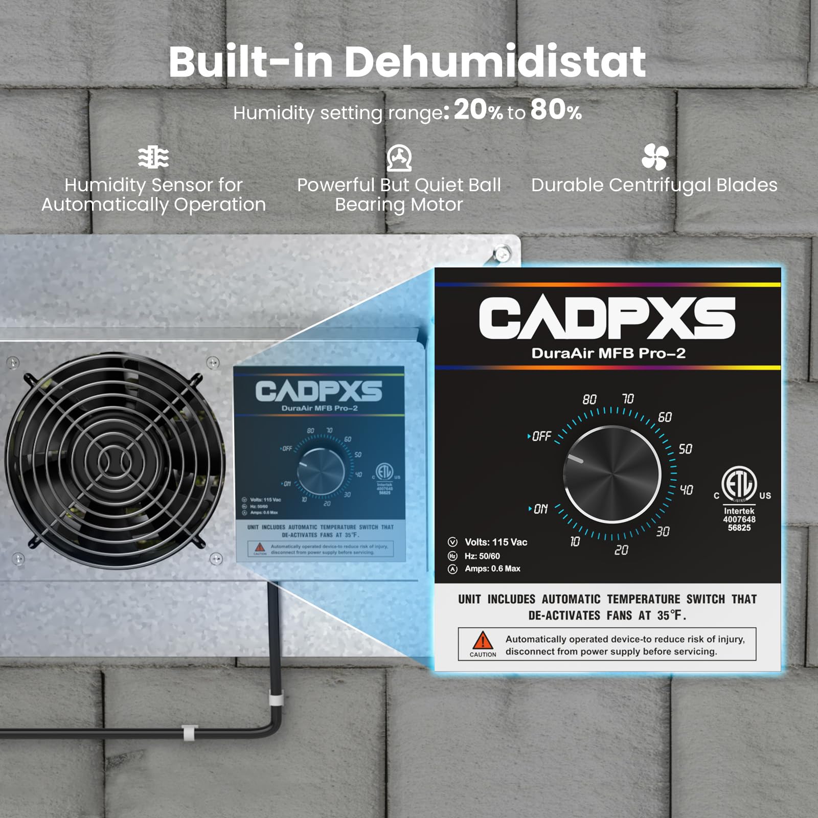 Cadpxs Crawlspace Ventilation Fan, Crawlspace Fan Vent With Humidistat, Dehumidistat & Freeze Protection Thermostat, For Crawl S