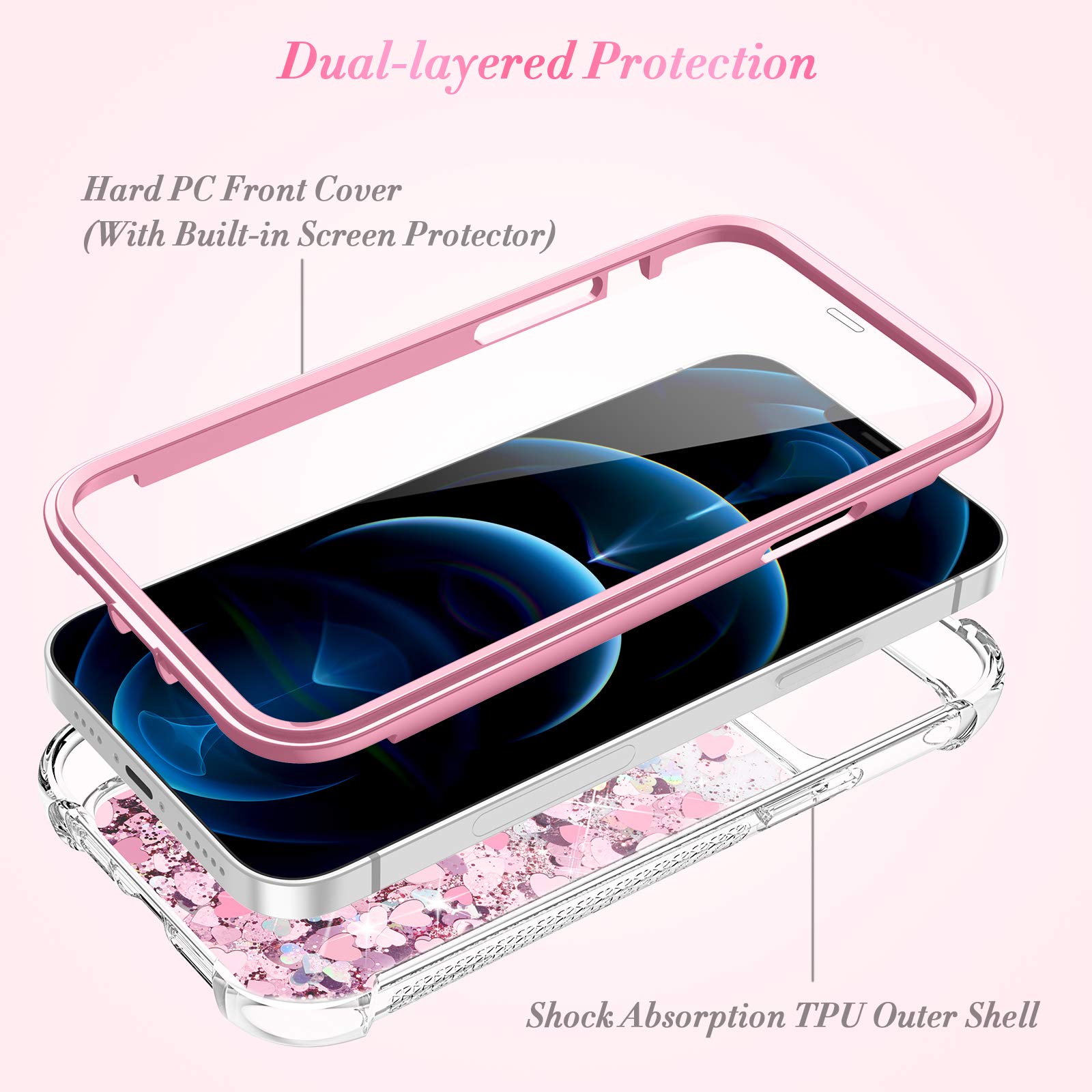 Caka For Iphone 12 Pro Max Case Glitter For Women Girls Full Body Bling Liquid Sparkle Fashion Flowing Quicksand Bumper Clear Pr