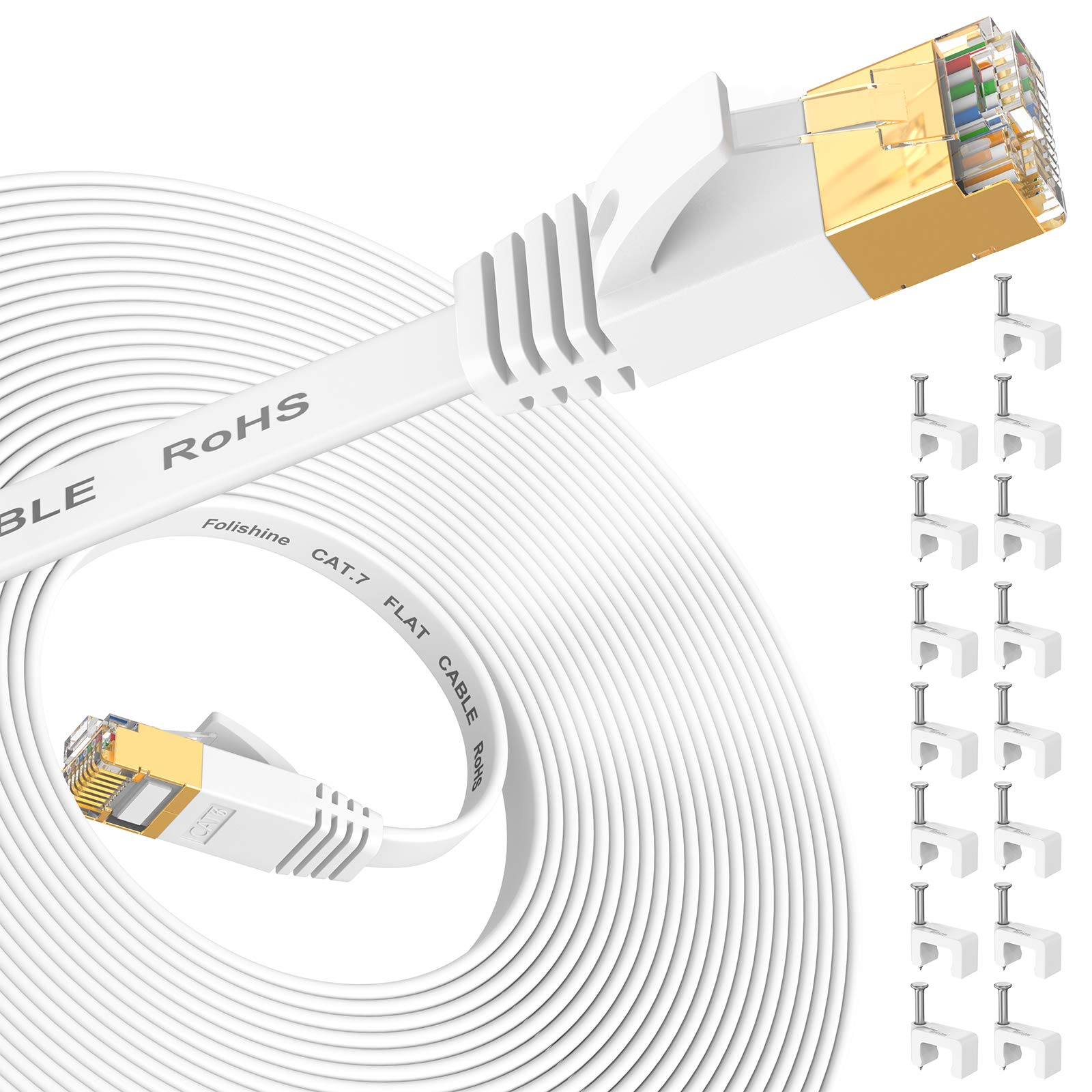 Cat 7 Ethernet Cable 30 Ft, High Speed Internet Network Cable With Gold Plated Rj45 Connector, Shielded Flat Patch Cord Lan Wire For Modem, Switch, Faster Than Cat5E/Cat5/Cat6/Cat6E  30 Feet