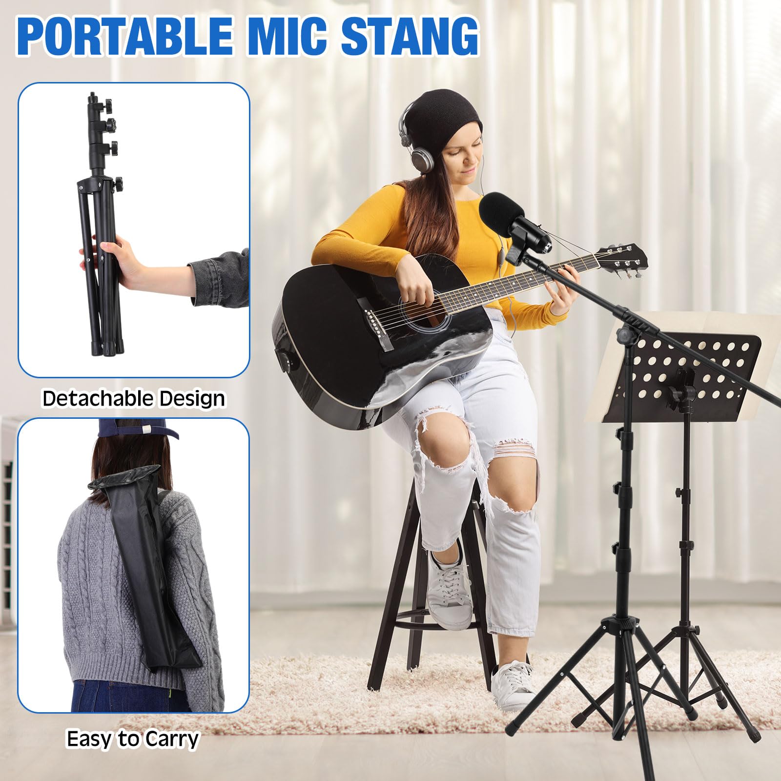 Relaxweex 8 Pcs Tripod Microphone Stand Boom Arm Floor Mic Stand Adjustable Height 26-67 Inch With 8 Carrying Bag And 16 Mic Cli