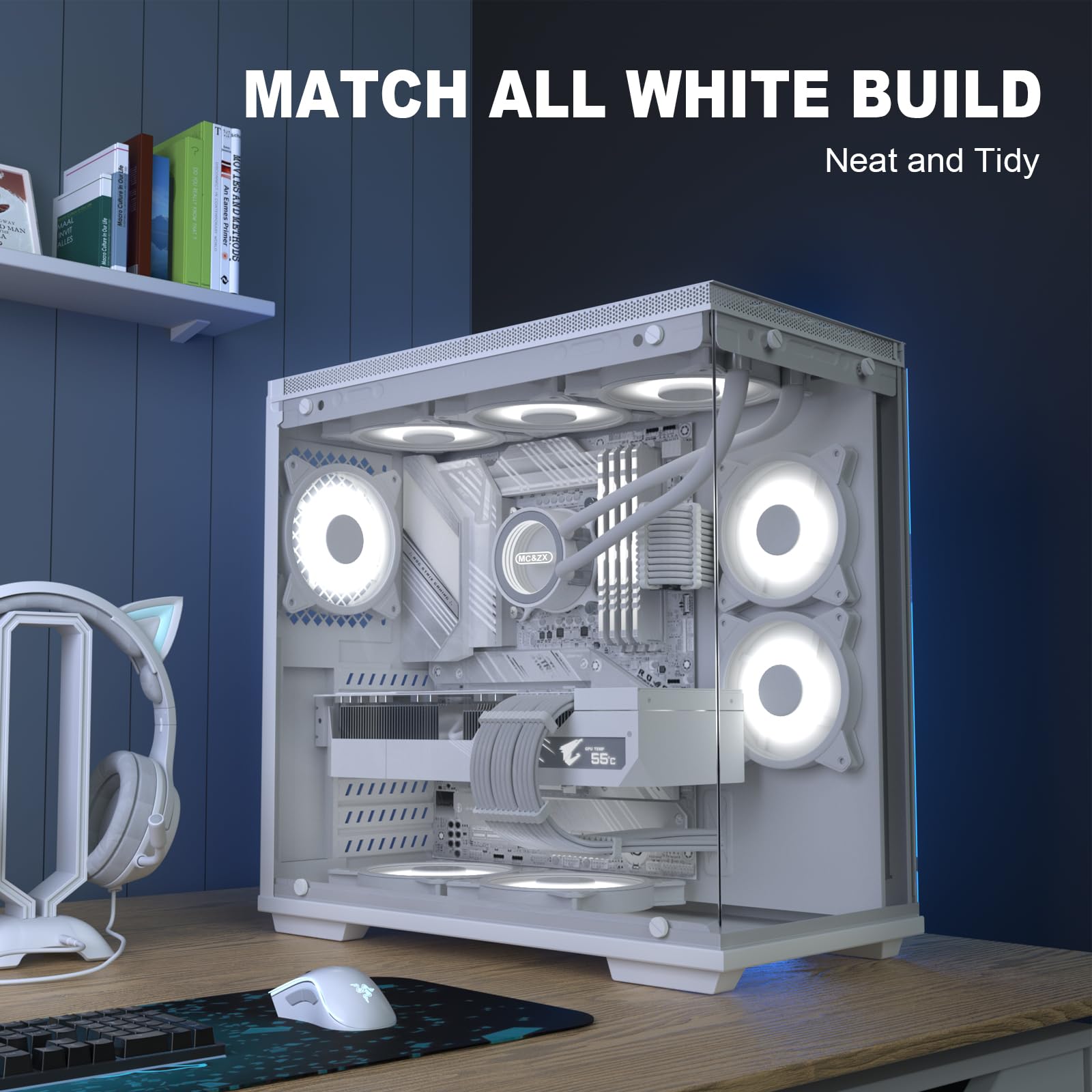 Sirlyr White Psu Extension Cable Kit,Pc Power Supply Cables Extension Mod   1X 24Pin Atx /2X 8 (4+4) Pin Eps /3X 8 (6+2) Gold Pl