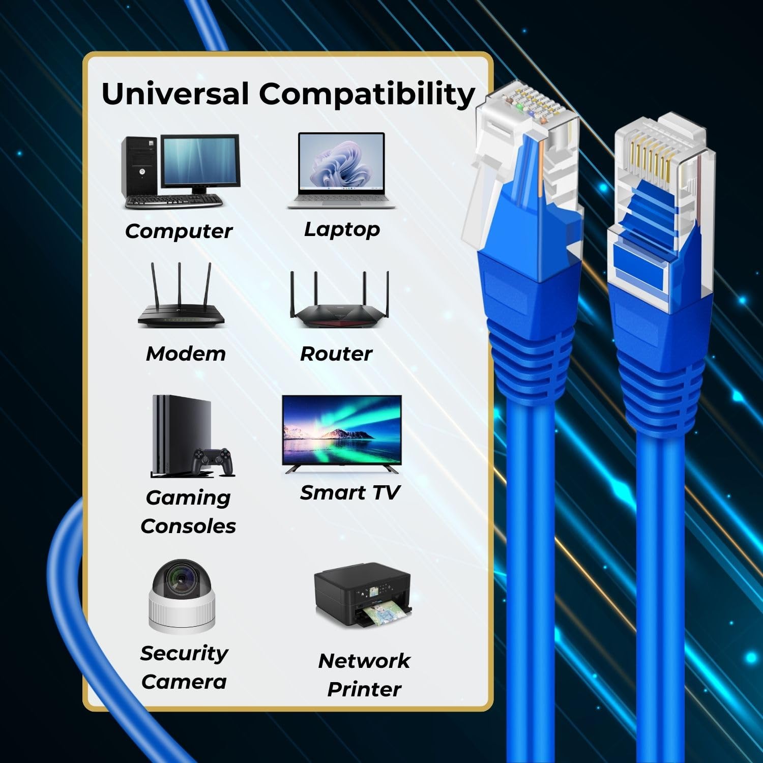 Tnp Cat 5E Ethernet Cable 100Ft, Cat 5 Internet Patch Cable Cat5E Cable Rj45 Connector Lan Network Cable Cat5 Wire Patch Cord Sn