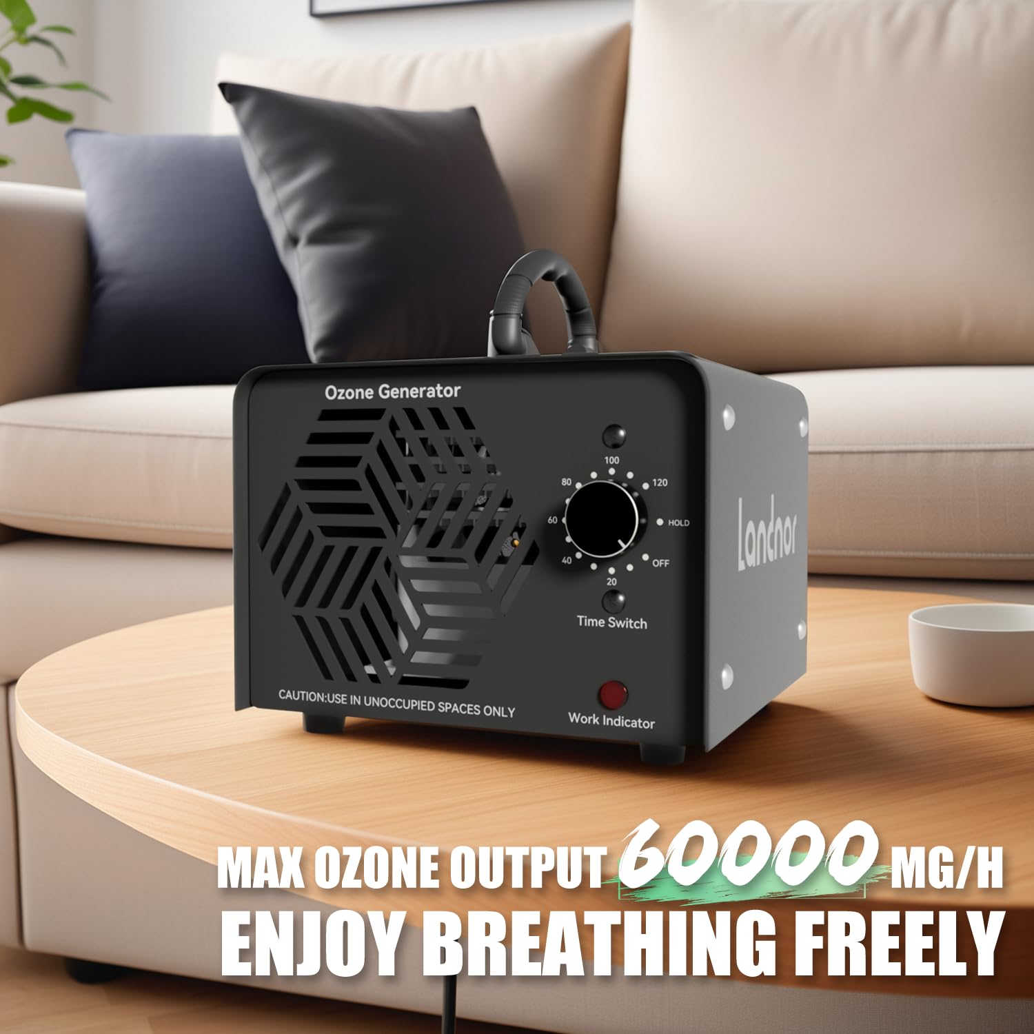 Ozone Generator 60,000Mg/H, New Update Ozone Machine Ionizer Industrial/Home O3 Air Purifier Deodorizer, Eliminating Odors Area