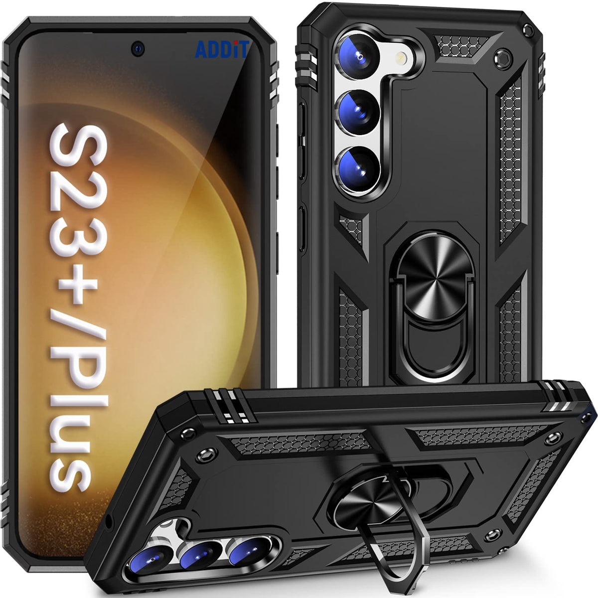 Addit Case For S23 Plus Phone Case Samsung Galaxy S23 Plus Case, Military Grade, Heavy Duty, With Ring Holder Stand, Support Mag