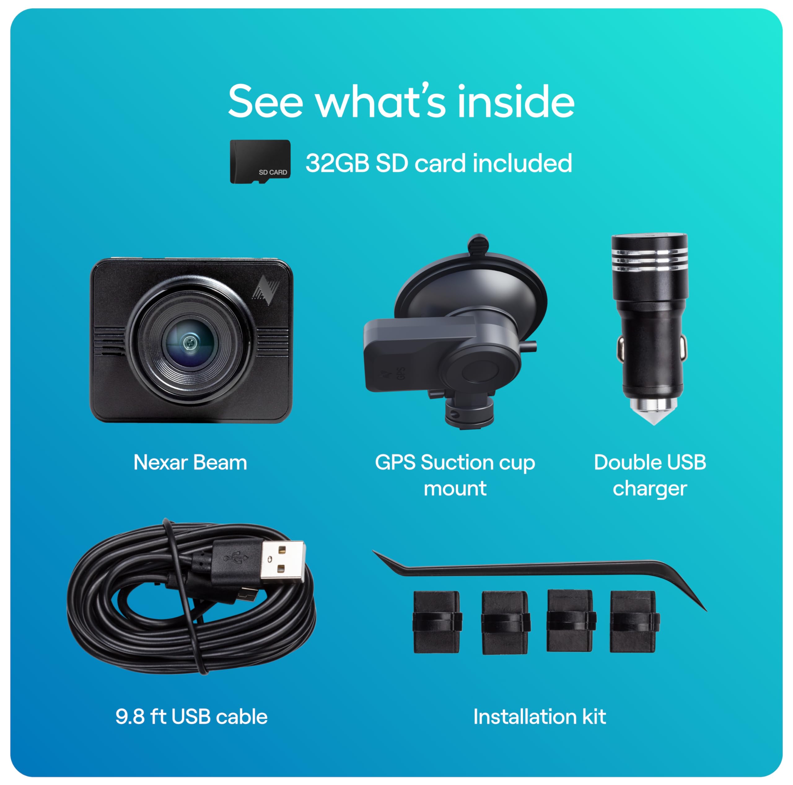 Nexar Beam Gps Dash Cam   1 Year Nexar App Subscription Included   Unlimited Cloud Storage, Drive Recordings, Parking Mode, Nigh