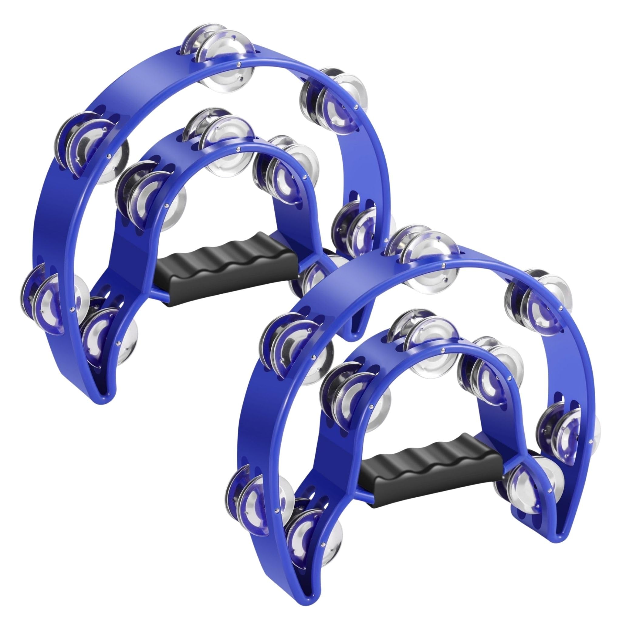 Flexzion Half Moon Musical Tambourine Set of 2 Pack (Blue) Double Row Metal Jingles Hand Held Percussion Drum for Gift KTV Party