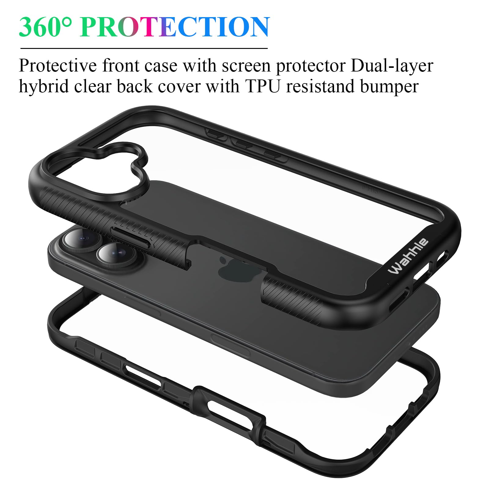 Wahhle Compatible With Iphone 16 Case, Built In Screen Protector Full Body Shockproof Slim Fit Bumper Protective Phone Cover 6.1