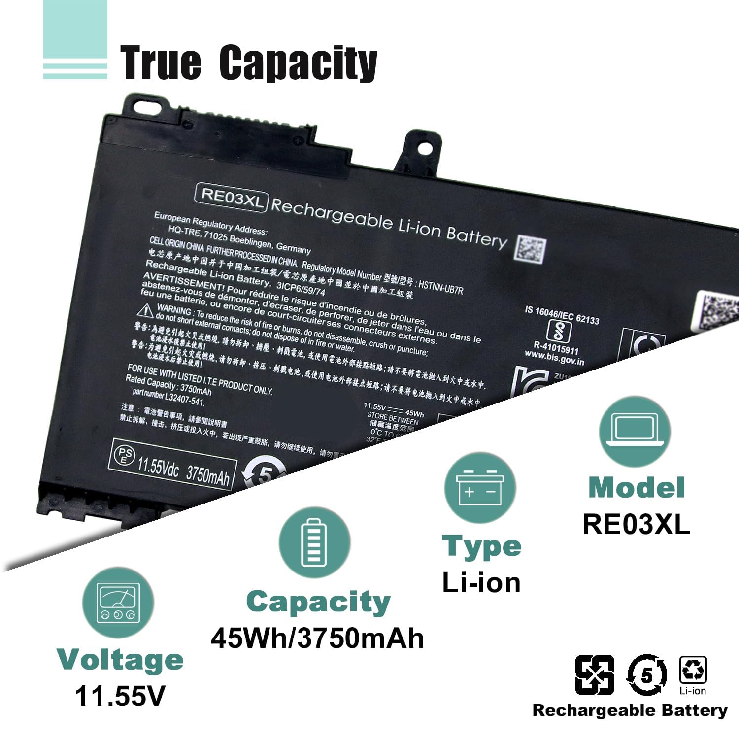 Boweirui Re03Xl L32407 541 L32407 Ac1 Laptop Battery Replacement For Hp Probook 450 G6 450 G7 440 G6 430 445 455R G6 430 440 445