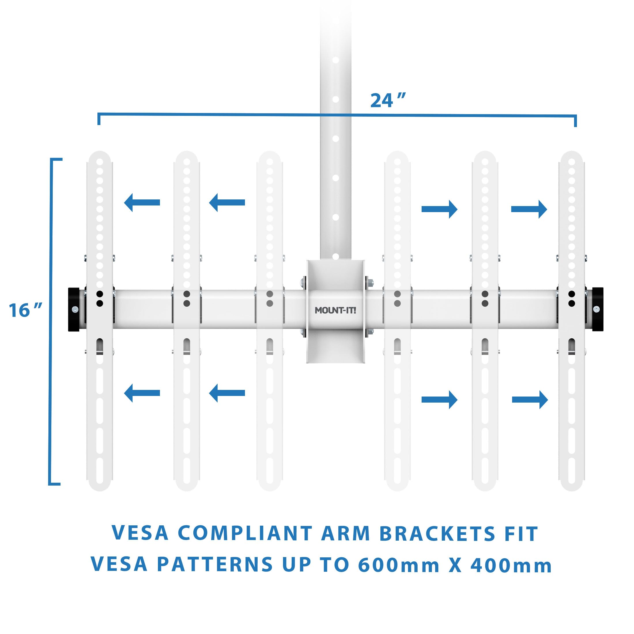 Mount It Ceiling TV Mount Bracket, Fits 40 42 47 50 55 60 70 Inch Flat Panel Televisions, Adjustable Height Telescoping Tilt and Swivel, Mount on Vaulted Ceilings Up to VESA 600x400 (MI 509L), White