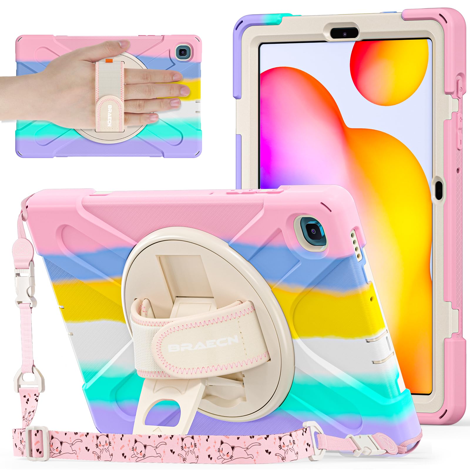 Braecnstock Kids Case For Samsung Galaxy Tab S6 Lite 10.4 Inch 2024/2022/2020 (Sm P620/P610/P619) With Pen Holder Rotating Hand
