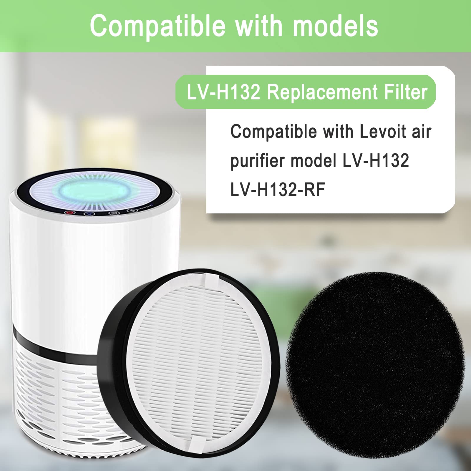 4 Pack Lv H132 Replacement Filter Compatible For Levoit Lv H132 Air Purifier Lv H132 Rf, H13 True Hepa Filter, Activated Carbon