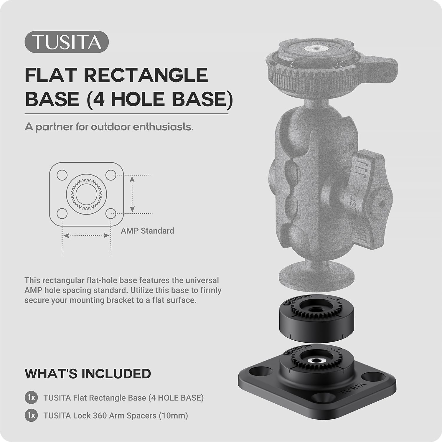 Tusita Lock 360 Base   Flat Rectangle Base   4 Hole