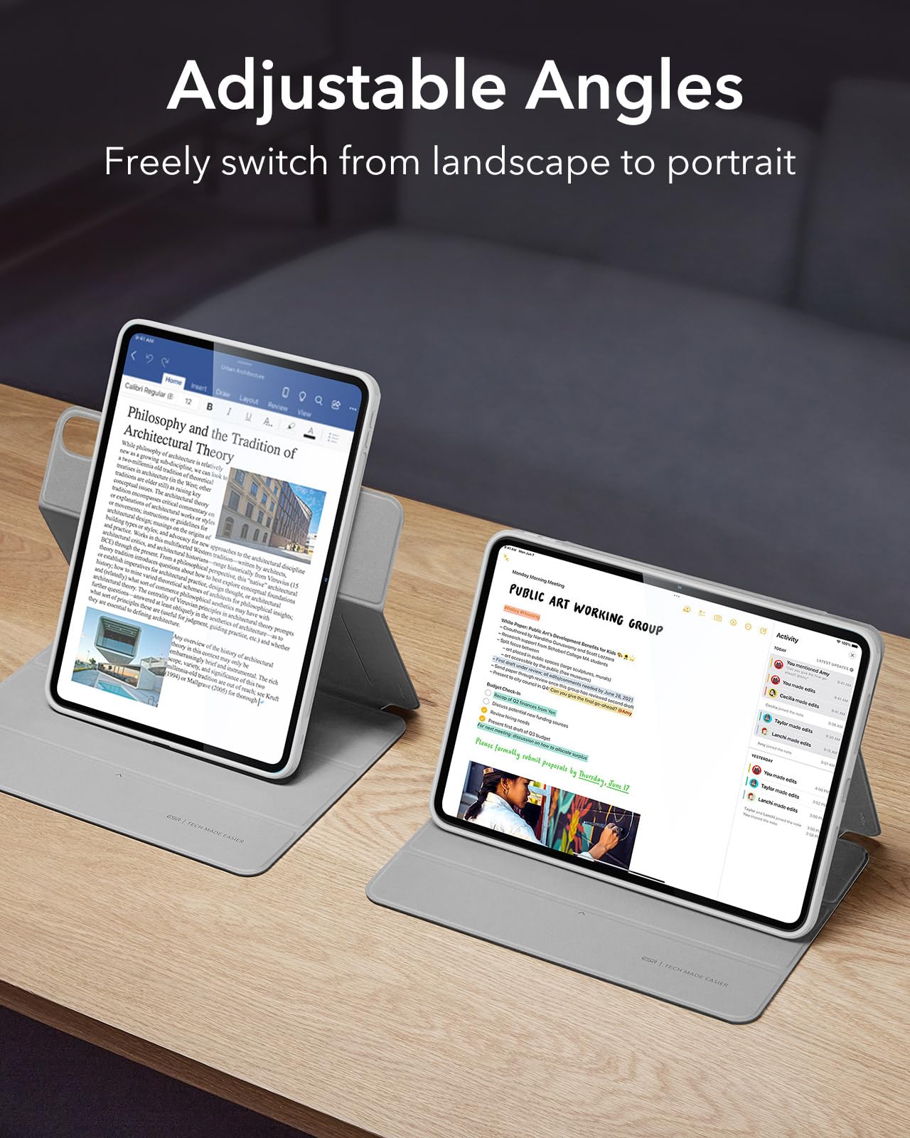 Esr For Ipad Air 13 Inch Case M2(2024), Ipad Air 13 Case With Pencil Holder, Removable Magnetic Cover, Vertical Stand, Fully Supports Pencil Pro And Pencil(Usb C), Rebound 360 Series, Grey