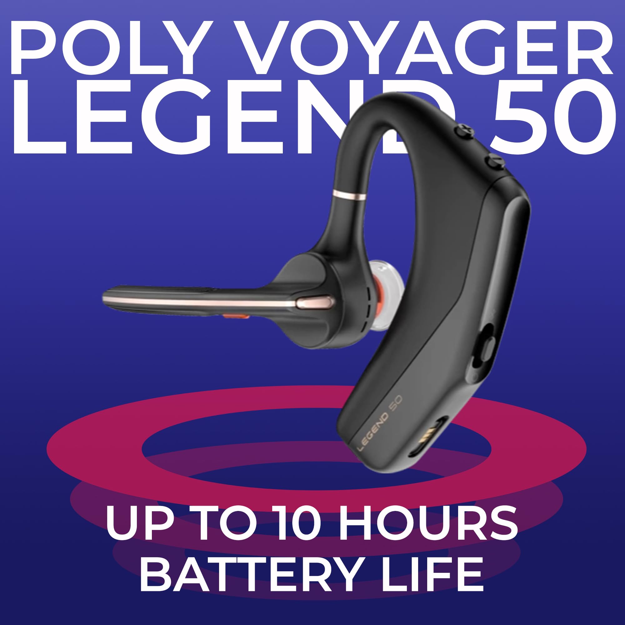 Poly Voyager Legend 50 Uc Bluetooth Headset, Charging Case, Ai-Powered Noise Cancellation, 4Mic Windsmart Tech, 10-Hr Battery, 9