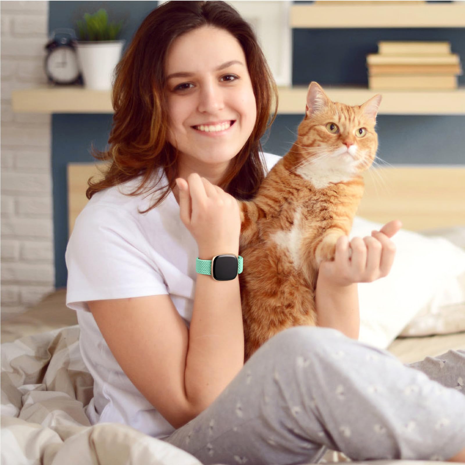 Maledan Clean Bands Compatible For Fitbit Sense/Sense 2 Bands Women Men, Adjustable Stretchy Solo Loop Elastic Nylon Sport Strap