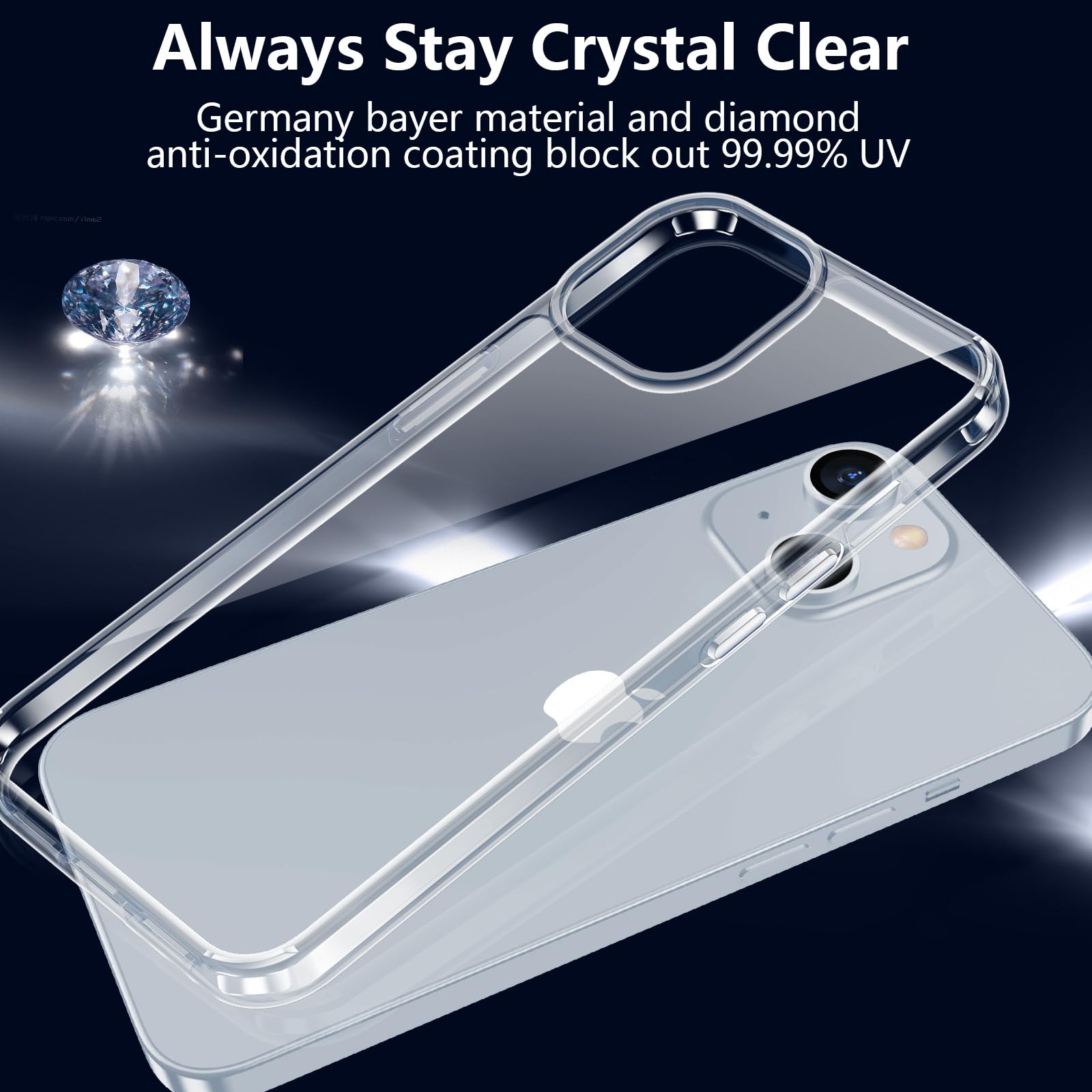 Jaroco For Iphone 15 Case 6.1 Inch, Anti Yellowing Shockproof Phone Bumper Cover, Anti Scratch Clear