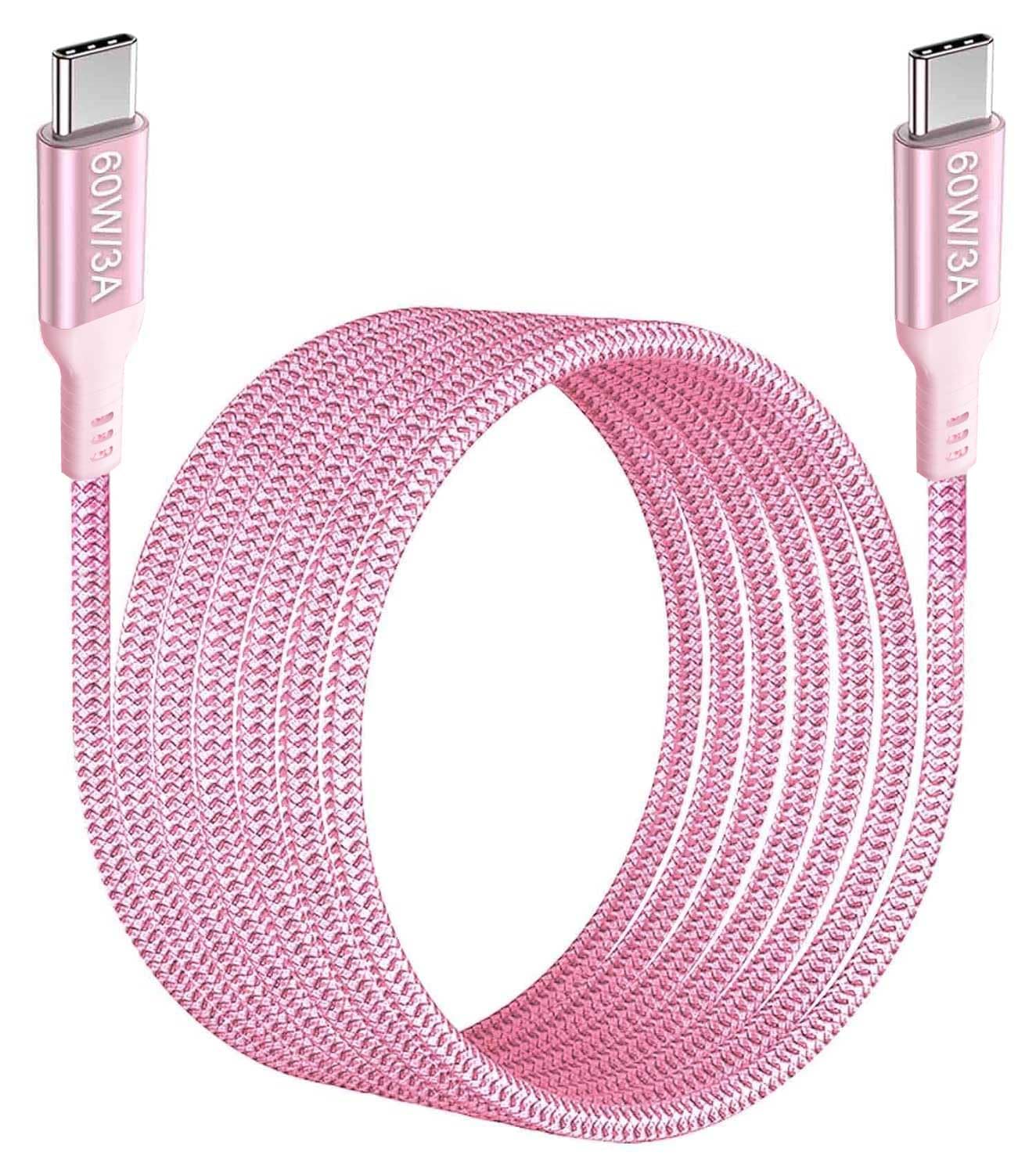 Awnuwuy 60W Usb C To Usb C Cable 30Ft Pink Long Type C Fast Charging Cord(No Data) For Iphone 15/15 Pro/15 Plus/15 Pro Max,Samsu